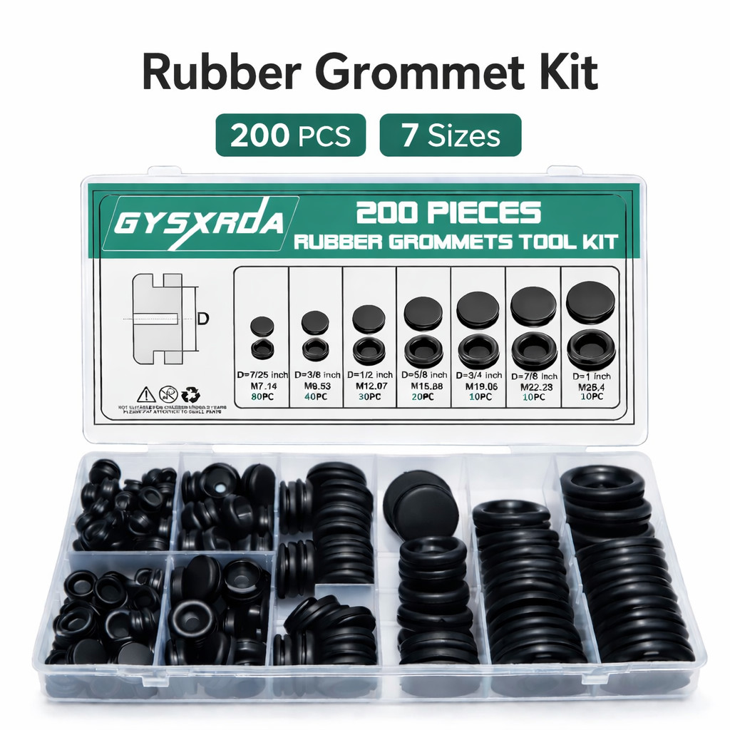 Rubber Grommet Kit 200pc 7 Sizes Wire Grommets Firewall Hole Plugs