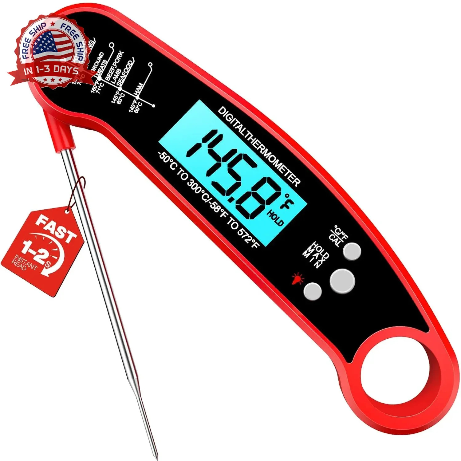 Meat Thermometer Digital - Instant Read Food Thermometer for Grilling, BBQ, Air
