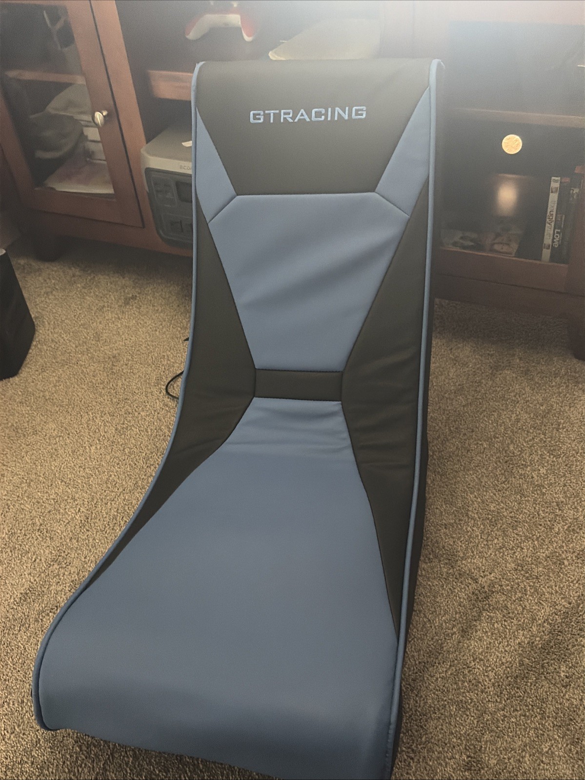 Classic Video Rocker Gaming Chair Faux Leather Mesh Ergonomic Pedestal Seat Blue