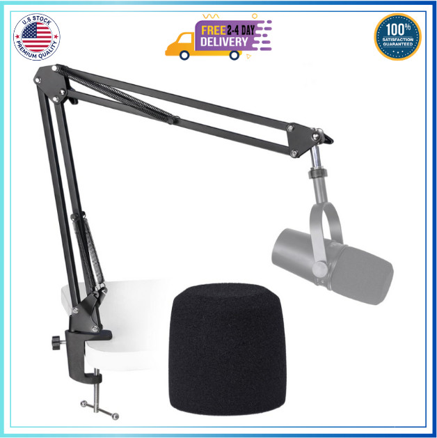 MV7 Boom Arm Mic Stand W/ Pop Filter, Compatible W/ Shure MV7 and SM7B
