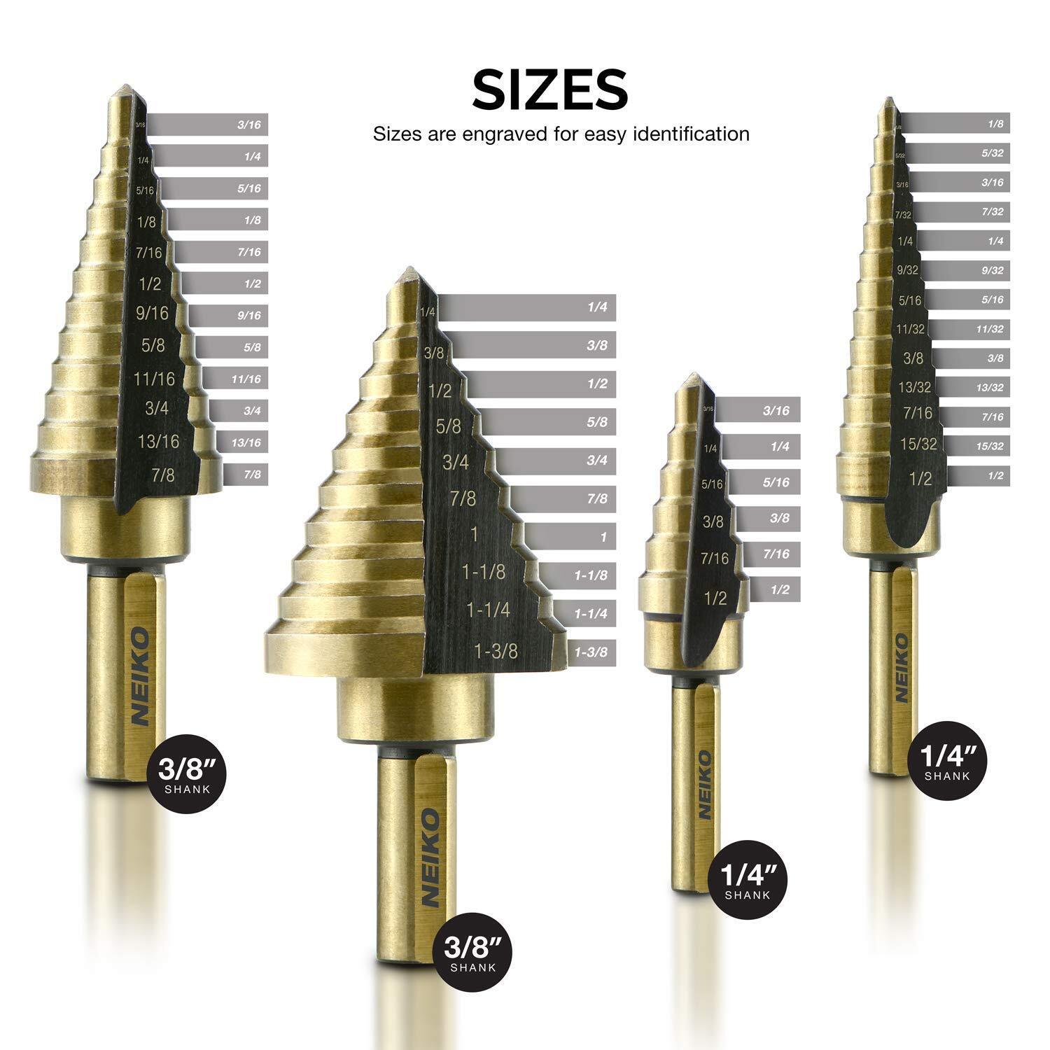 NEIKO 10169A Step Drill Bit Set and Automatic Center Punch | 5 Piece, 41 SAE ...