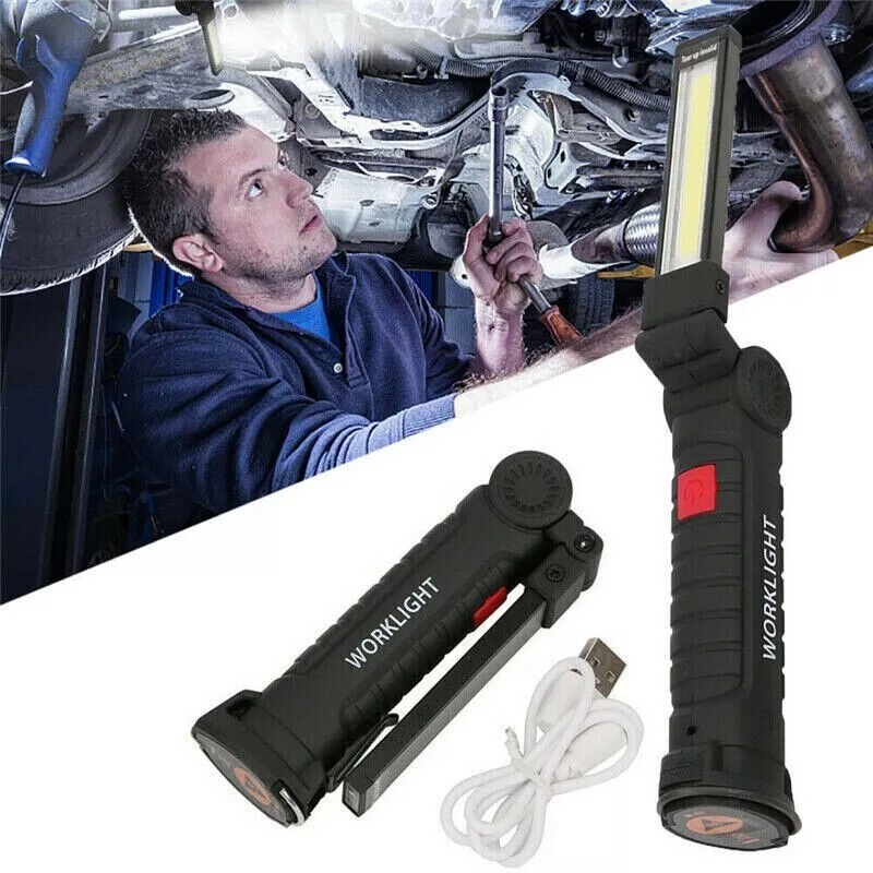 2x LED COB Red White Work Light USB Rechargeable Flashlight Magnetic Base Small