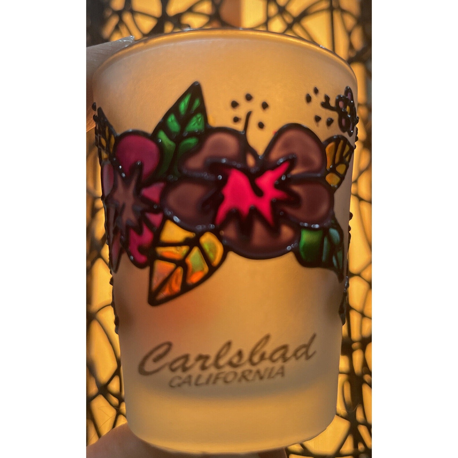 Carlsbad California hibiscus shot glass Frosted. Beautiful Colors! Mint Cond. 🌺
