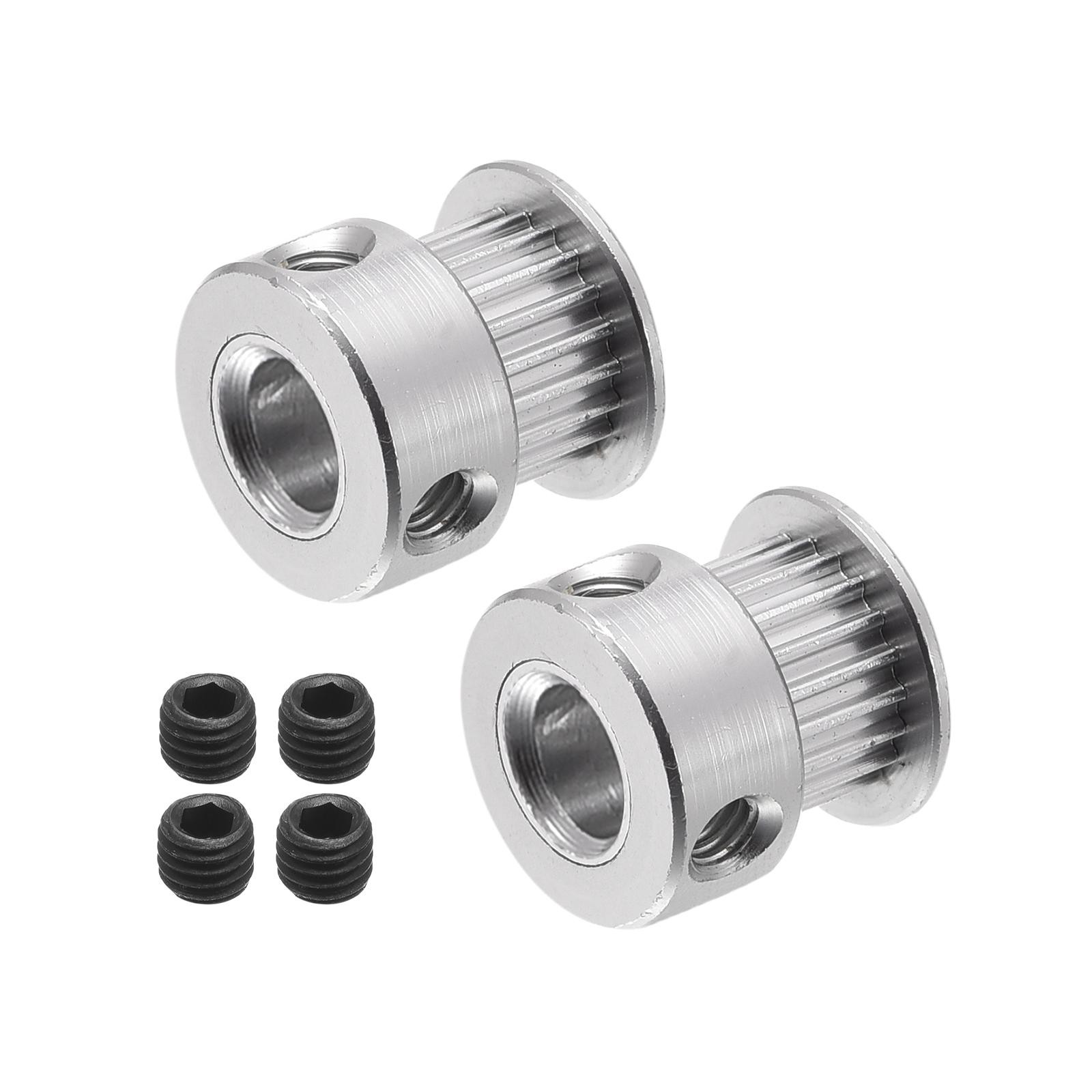 20 Teeth 8mm Bore Timing Pulley, Aluminium Synchronous Wheel Silver, Pack of 2