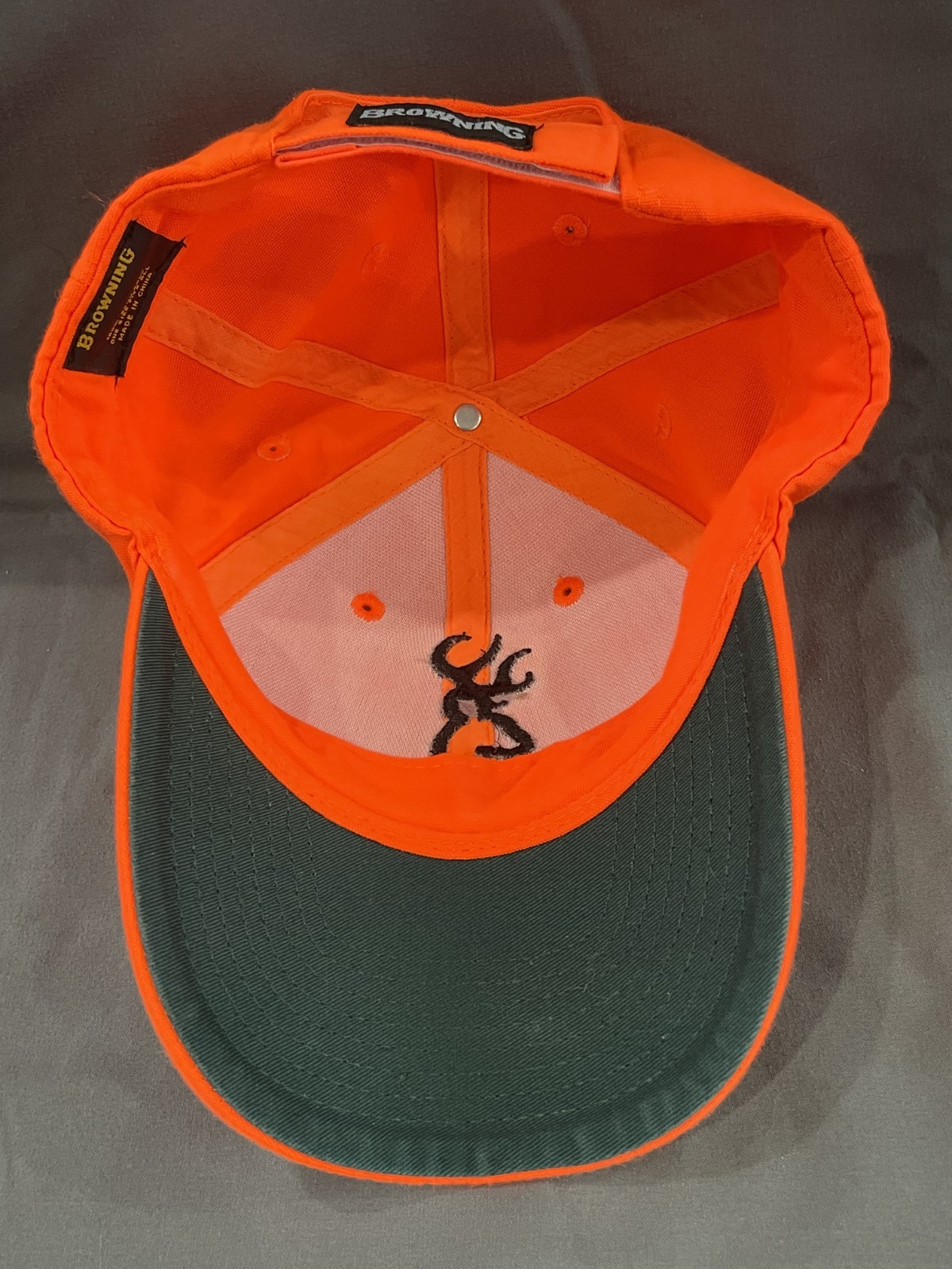 New W/O Tags Browning Safety Blaze Orange with 3D Logo Hat Cap Hook & Loop Close