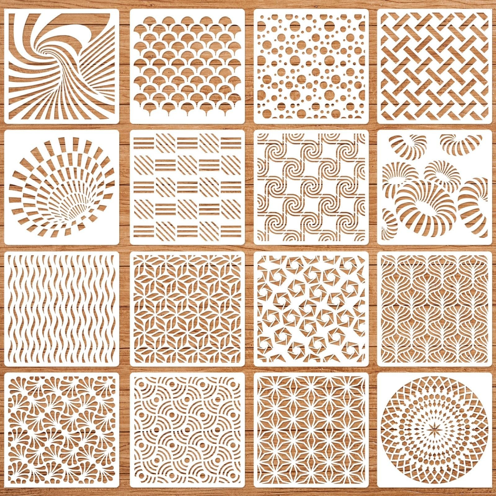 Geometric Stencils for Painting, 16PCS 6" Plastic Stencils for Crafts Reusabl...