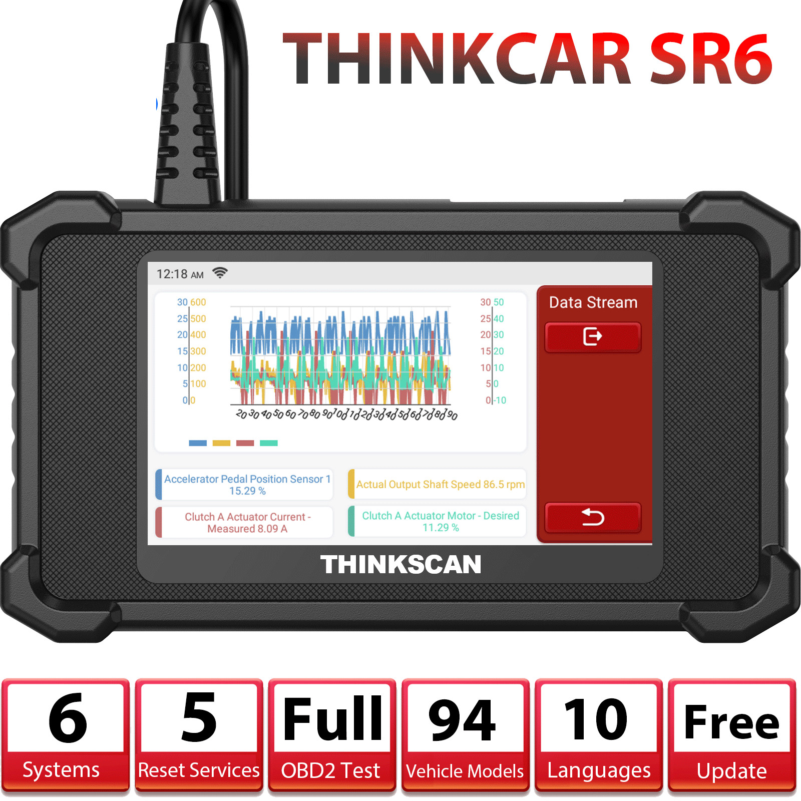 THINKCAR SR6 Full OBD2 Scanner ABS+SRS+ECM+TCM+BCM+TPMS Systems Diagnostic Tool