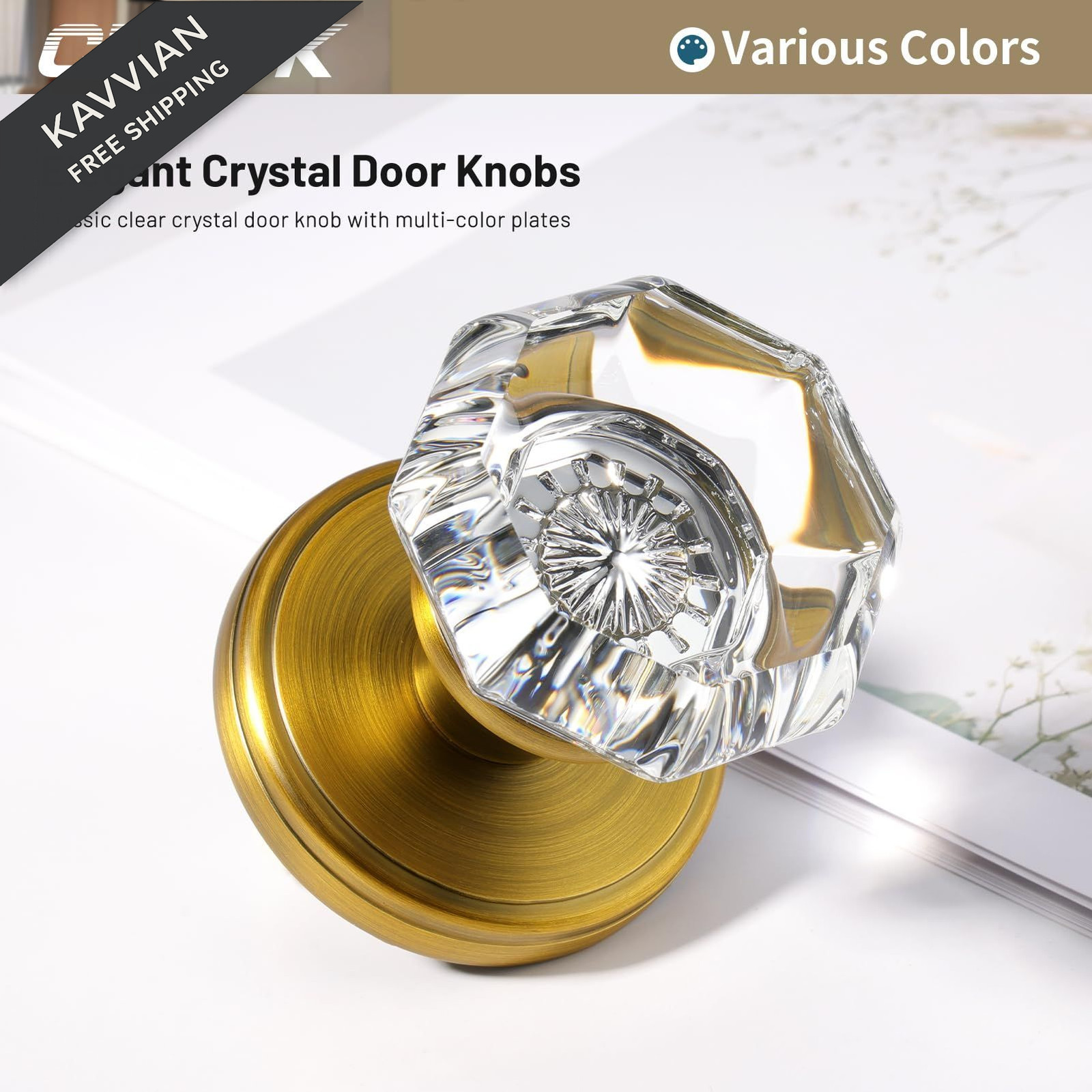 CLCTK Antique Brass Door Knobs Glass Interior with