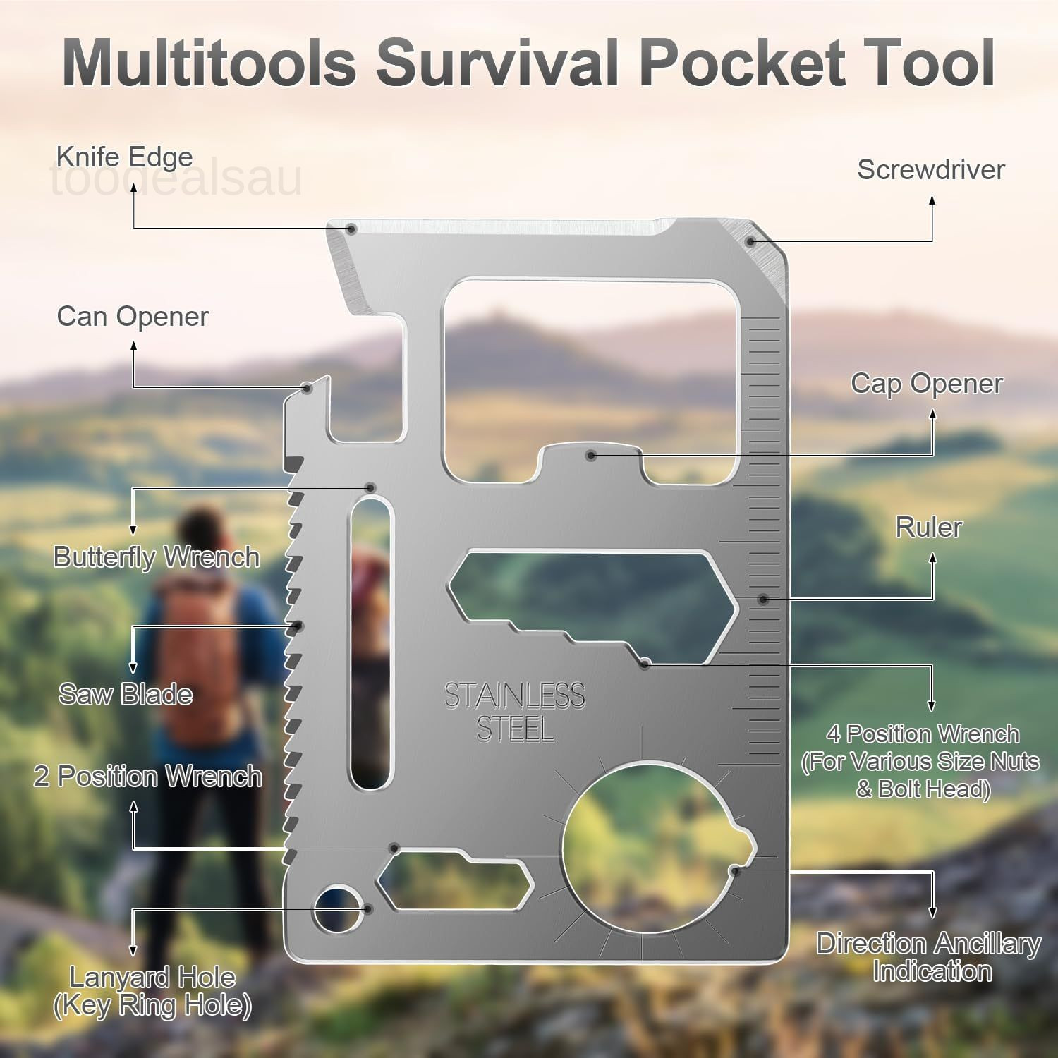 11-in-1 Credit Card Multitool For Men, 10 Pack Survival Pocket Tools, Silver