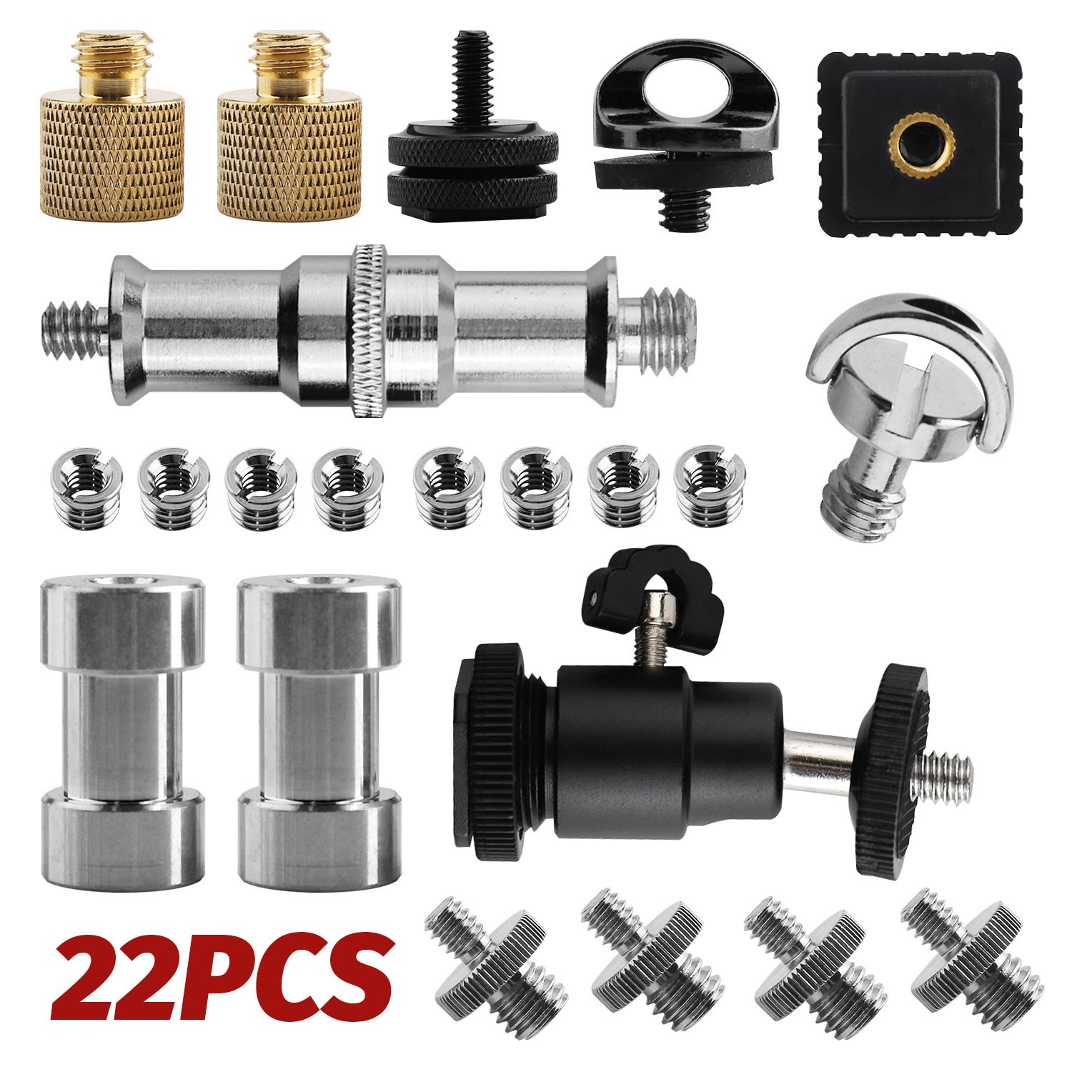22Pcs Camera Screw Adapter Kit, 1/4" & 3/8" Converter for Tripod Ball Head Mount