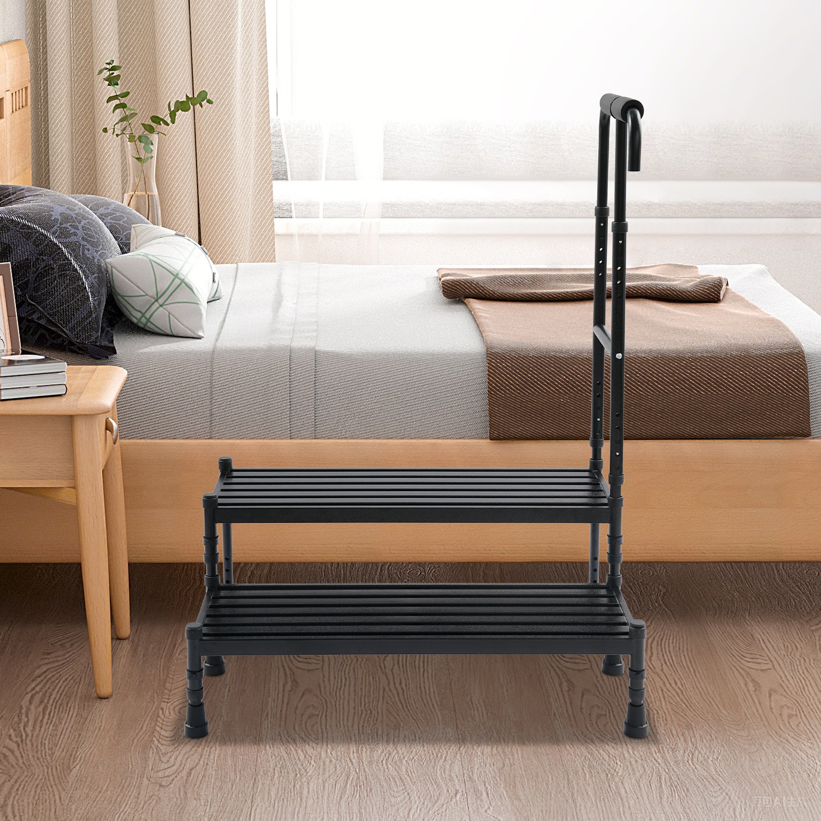 Step Stool with Handle, Adult Ramp with Handrail, Metal Stepping Stool