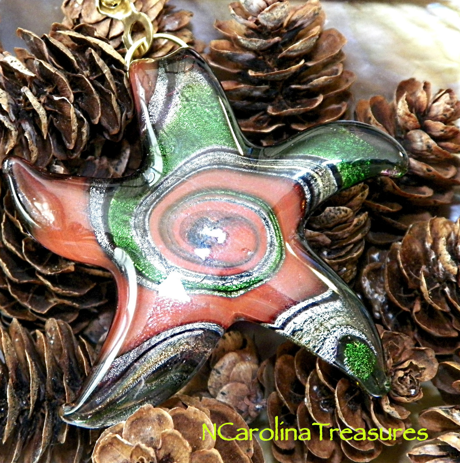 GLASS CEILING FAN LIGHT SWITCH PULL STARFISH RED GREEN VORTEX STAR LARGE PAIR