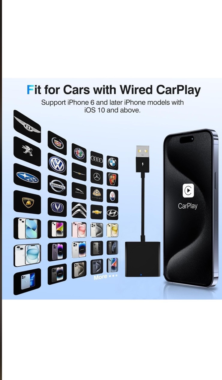 Wireless Carplay Adapter for Apple iPhone iOS 10+, Converts Wired to Wireless