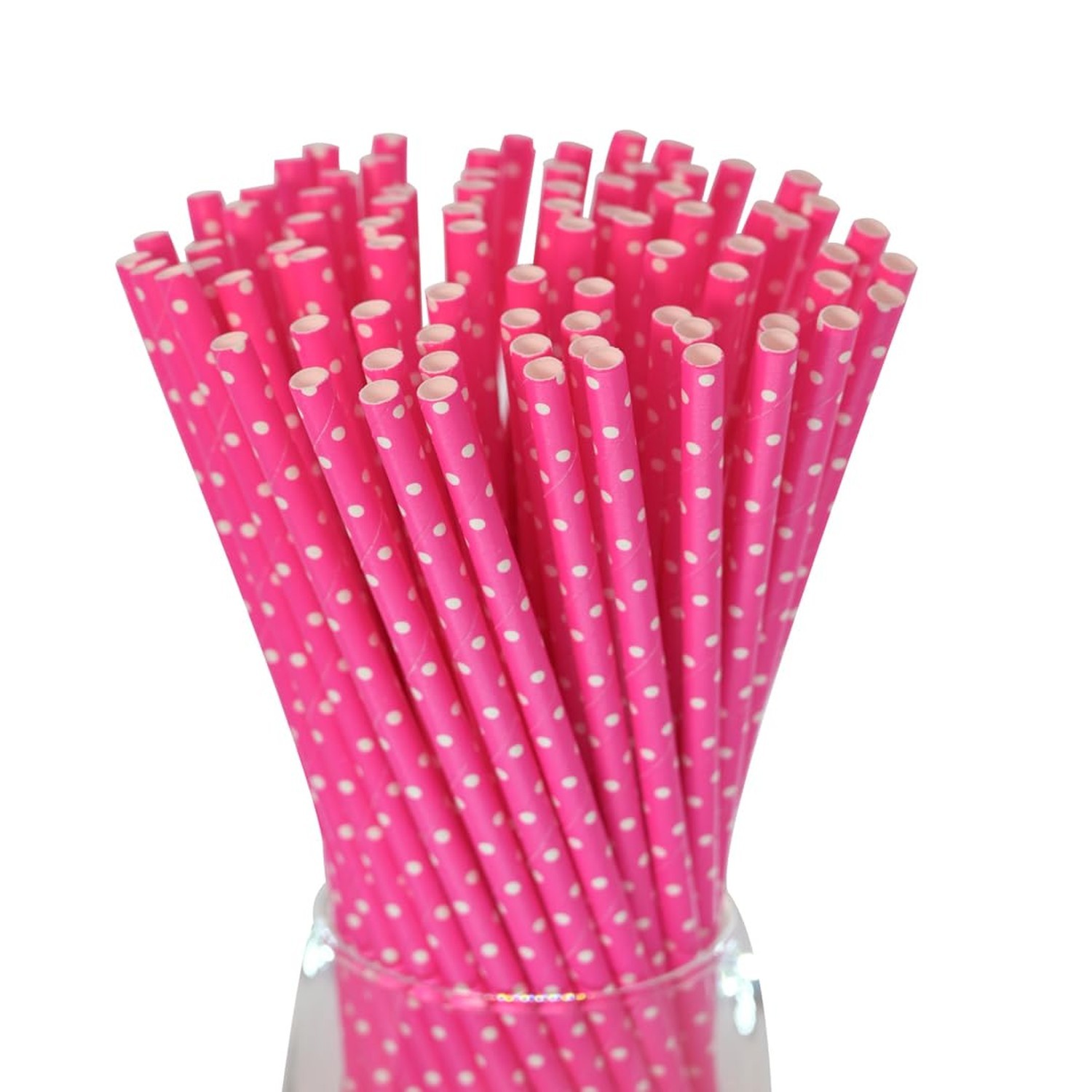 Disposable Paper Straws - Hot Pink White Polka Dot 7.75 Inch Drinking Straws ...