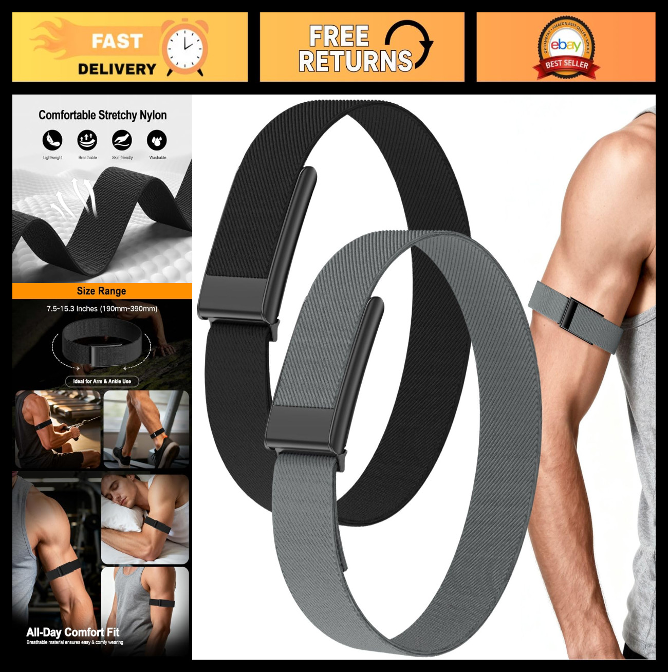 2-Pack Adjustable Nylon Straps for Whoop 5.0 Bicep & Ankle Bands, Breathable Fit