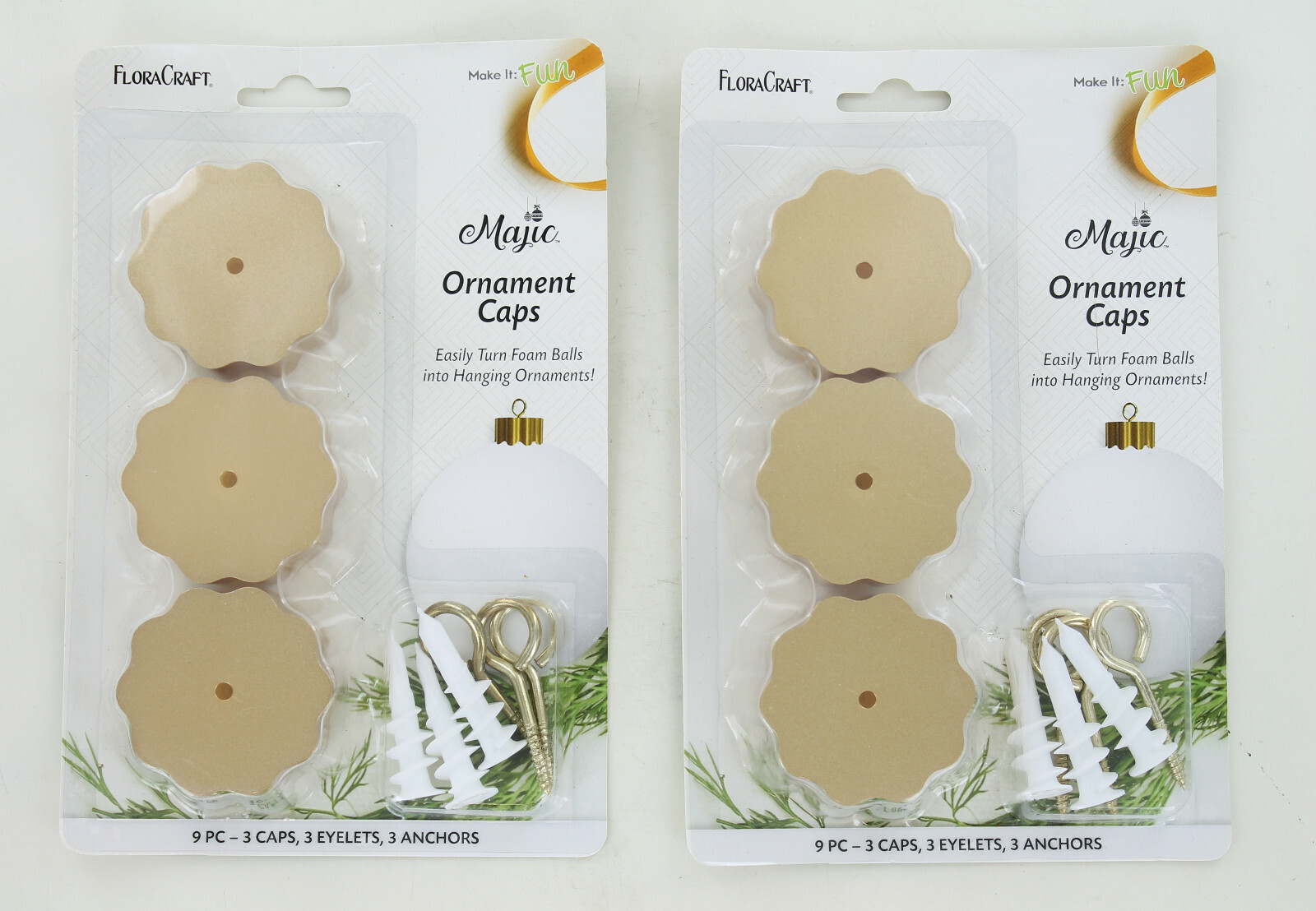 2 New Flora Craft Majic Ornament Caps - Gold - foam ball into hanging ornament