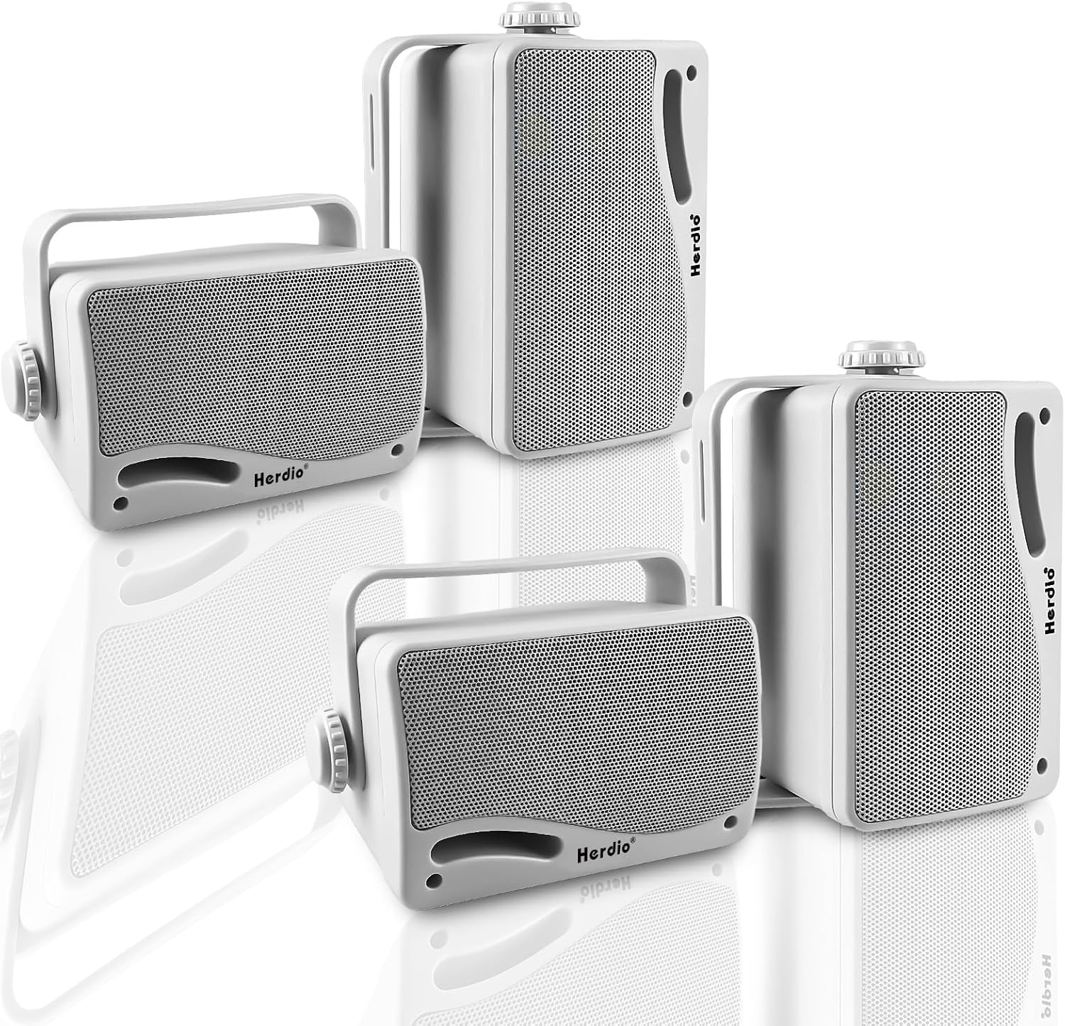Herdio Outdoor Speakers Bluetooth 4 Pack 400W Waterproof Powerful Bass White