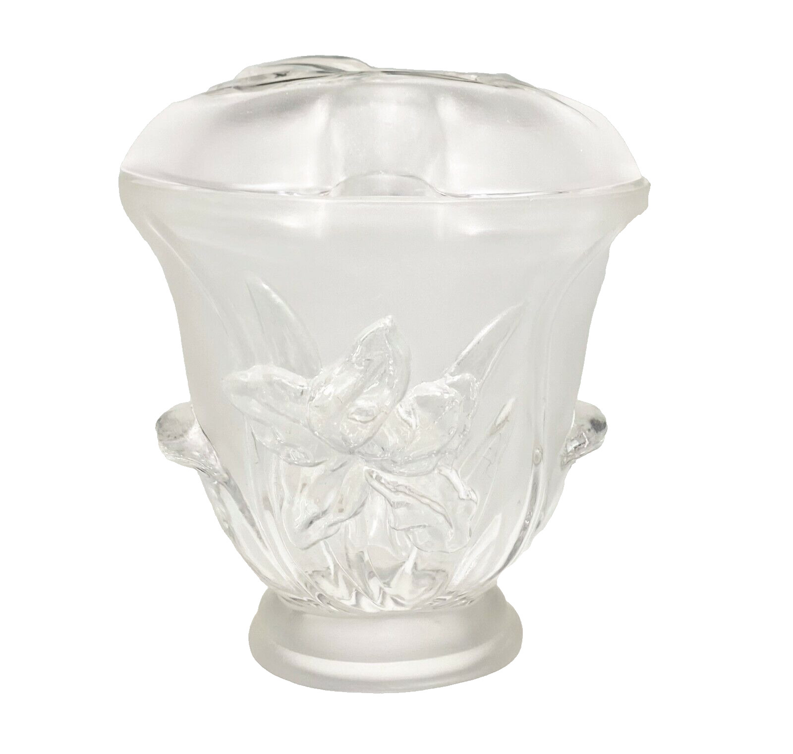 Frosted Glass ‌Toothbrush Holder Vtg Iris Floral Tulip Flower Victorian 2 Piece