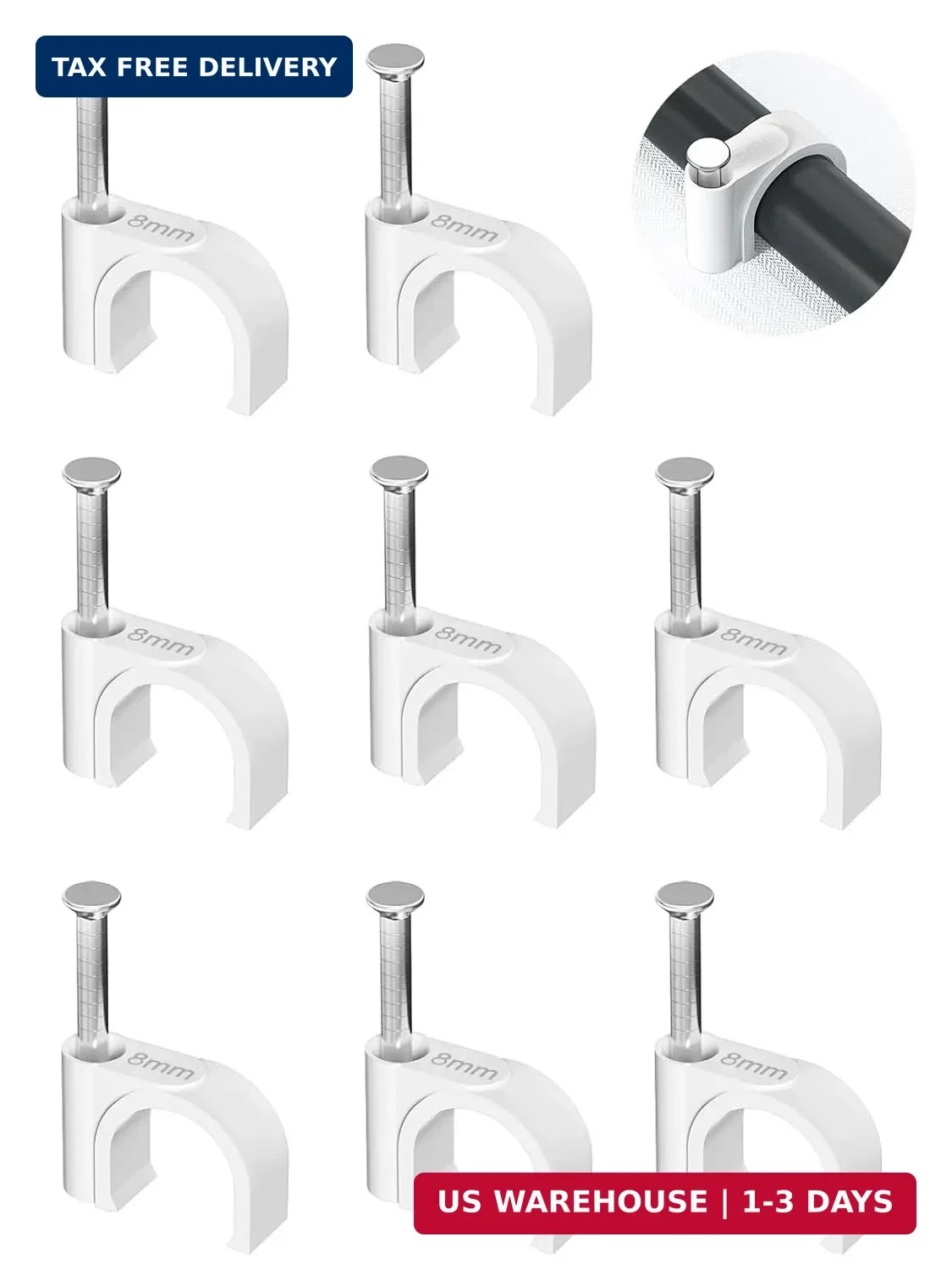 Jadaol Cable Clips 100Pcs 8mm Nail in Clips for Round Ethernet Cables Wall Clips