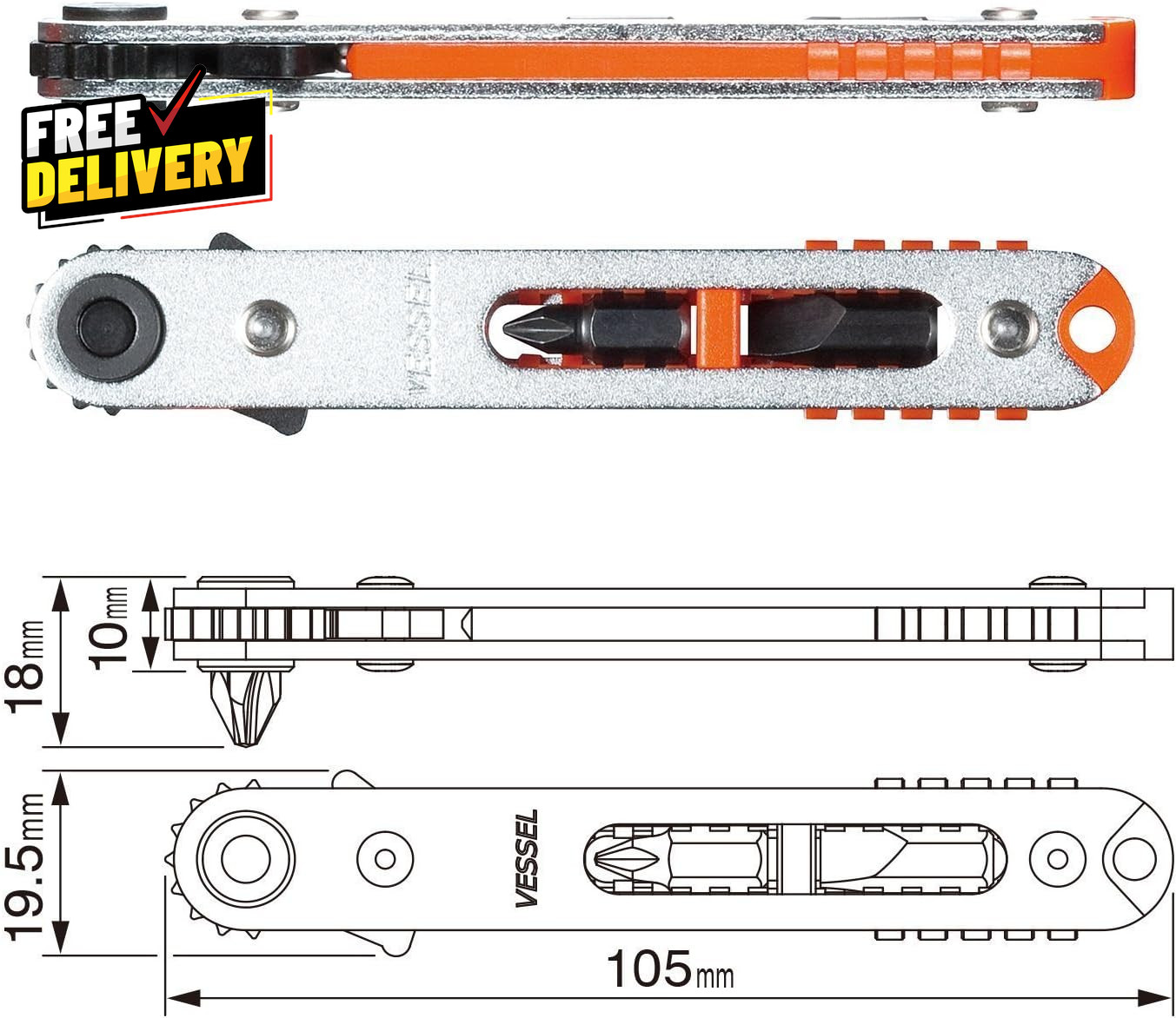 Low-Profile Flat Plate Ratchet Screwdriver Set (TD76J (Straight Type))