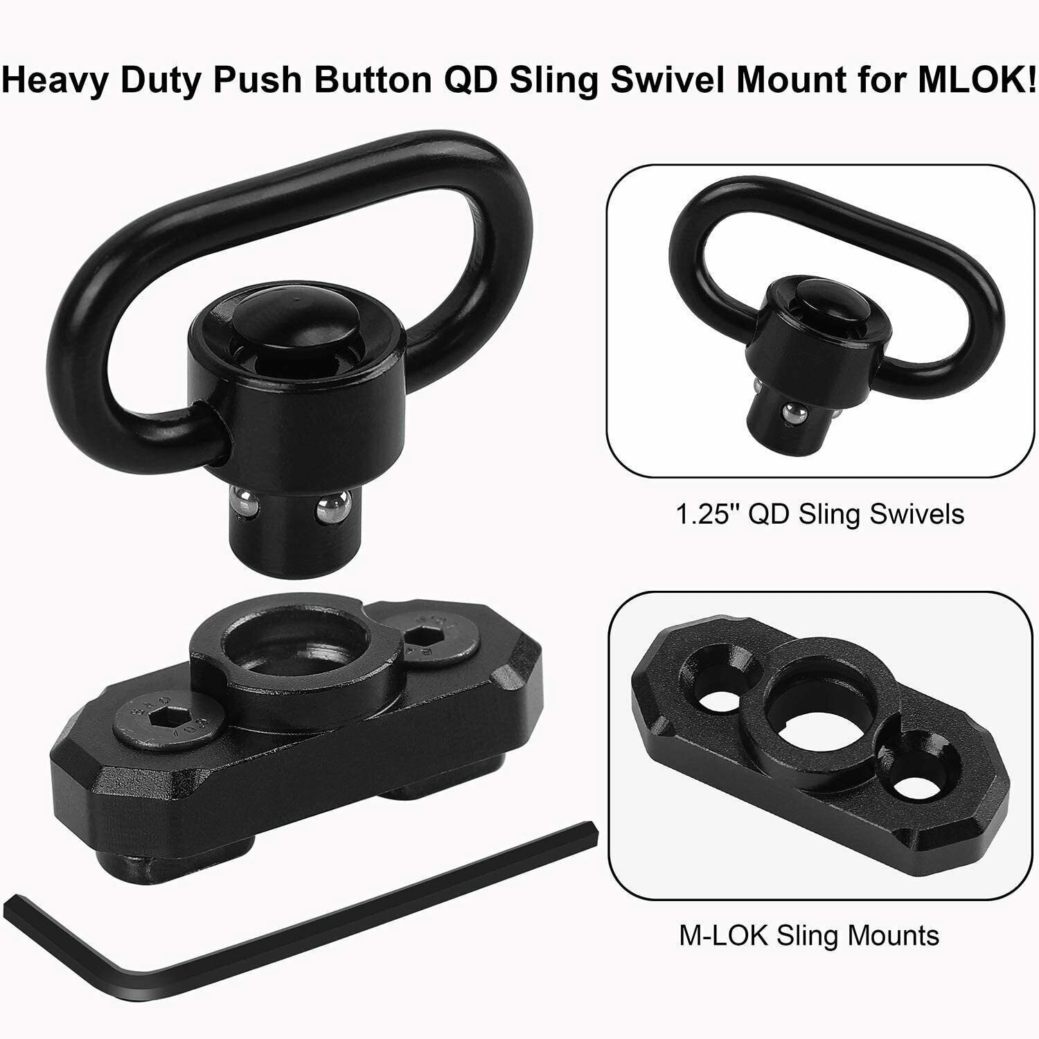 2/4Pcs M-LOK MLOK Quick Release Sling Mount Push Button QD Sling Swivel Adaptor