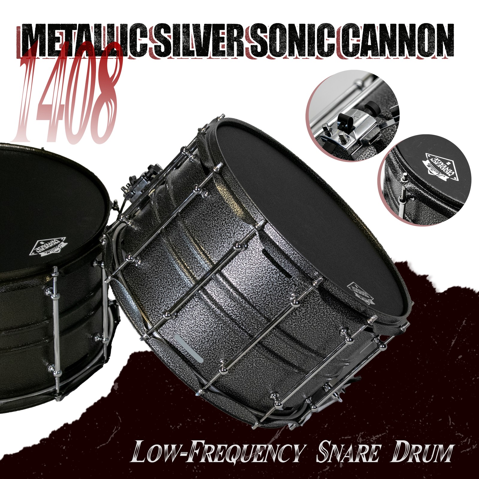 Beatello Shell Metal Snare Drum 14 x 8" Low Frequency Heavy Duty Silver