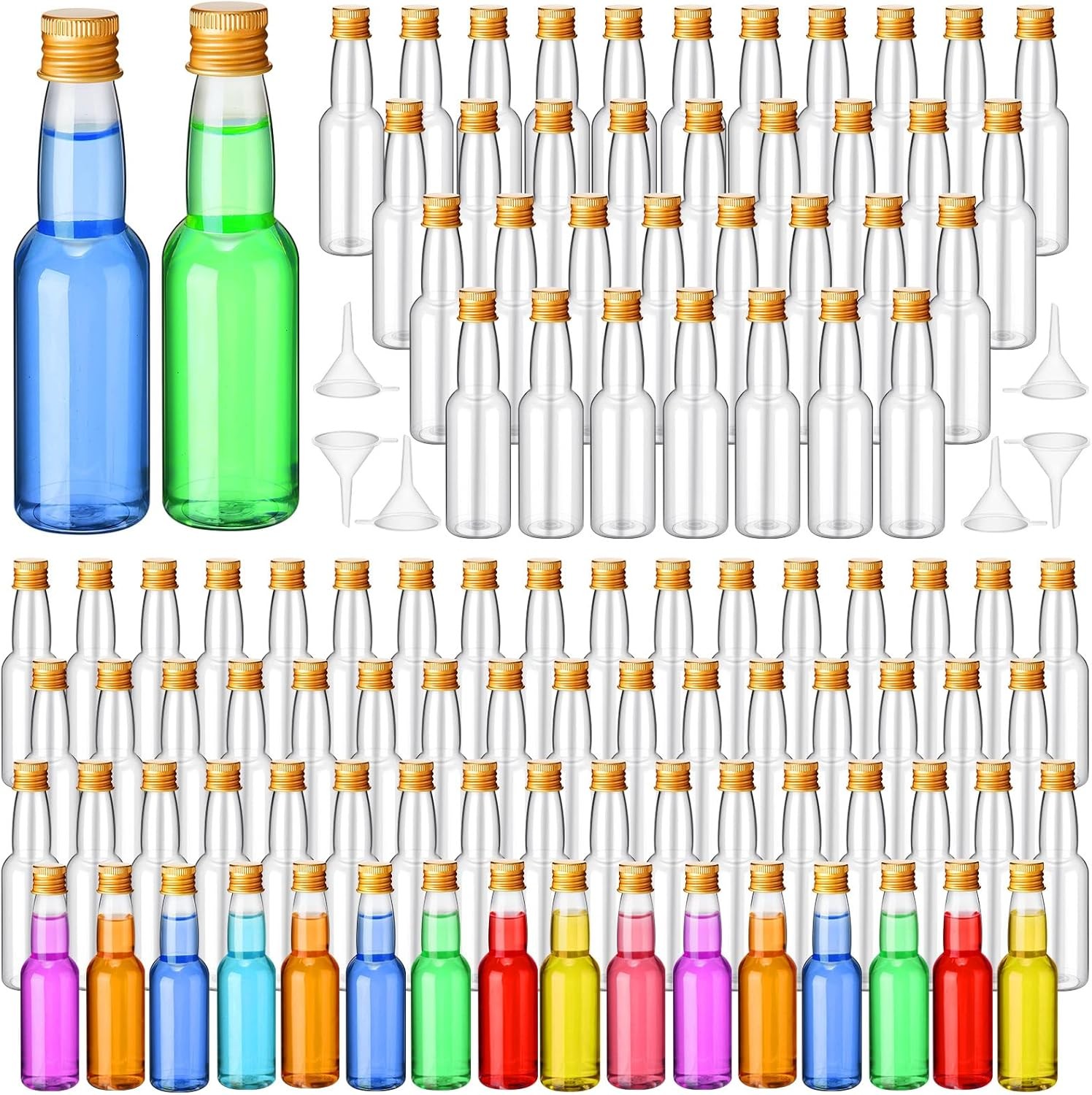 120 Pcs Mini Liquor Bottles Airtight Shot Miniature Empty 3.3 oz, Gold