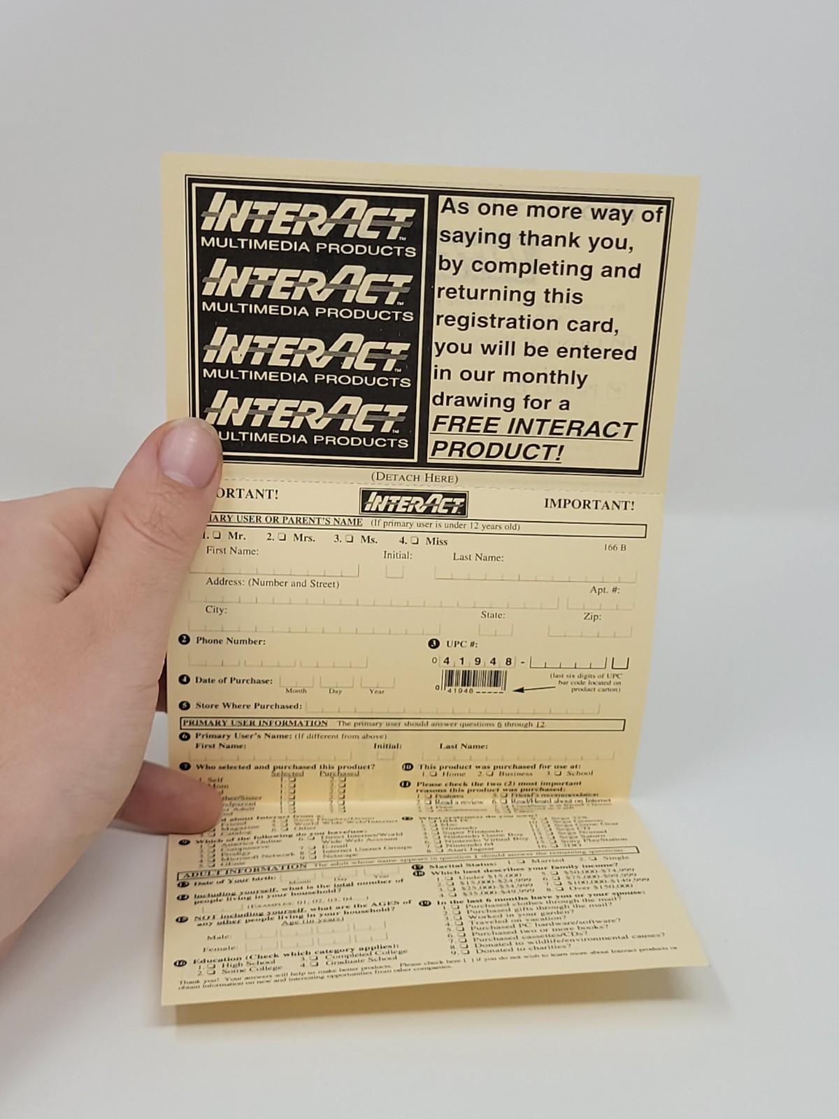 Interact Product Registration Card INSERT ONLY Authentic Free US Ship See Store