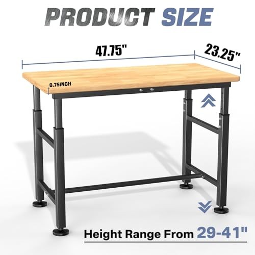 WALMANN Adjustable Workbench 47.75x23.25 Rubber Wood 2000lbs