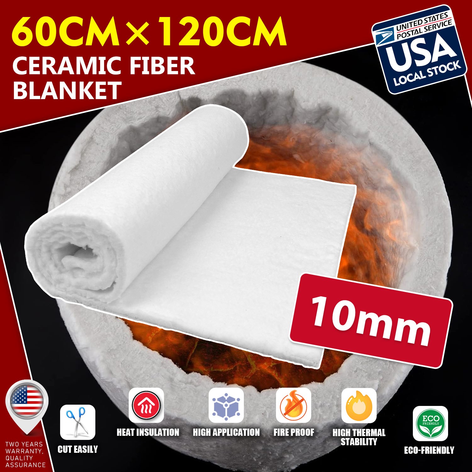 Ceramic fiber blanket (2500°F) Dimension 47“ x 24" x 10mm, 8#, Free Shipping