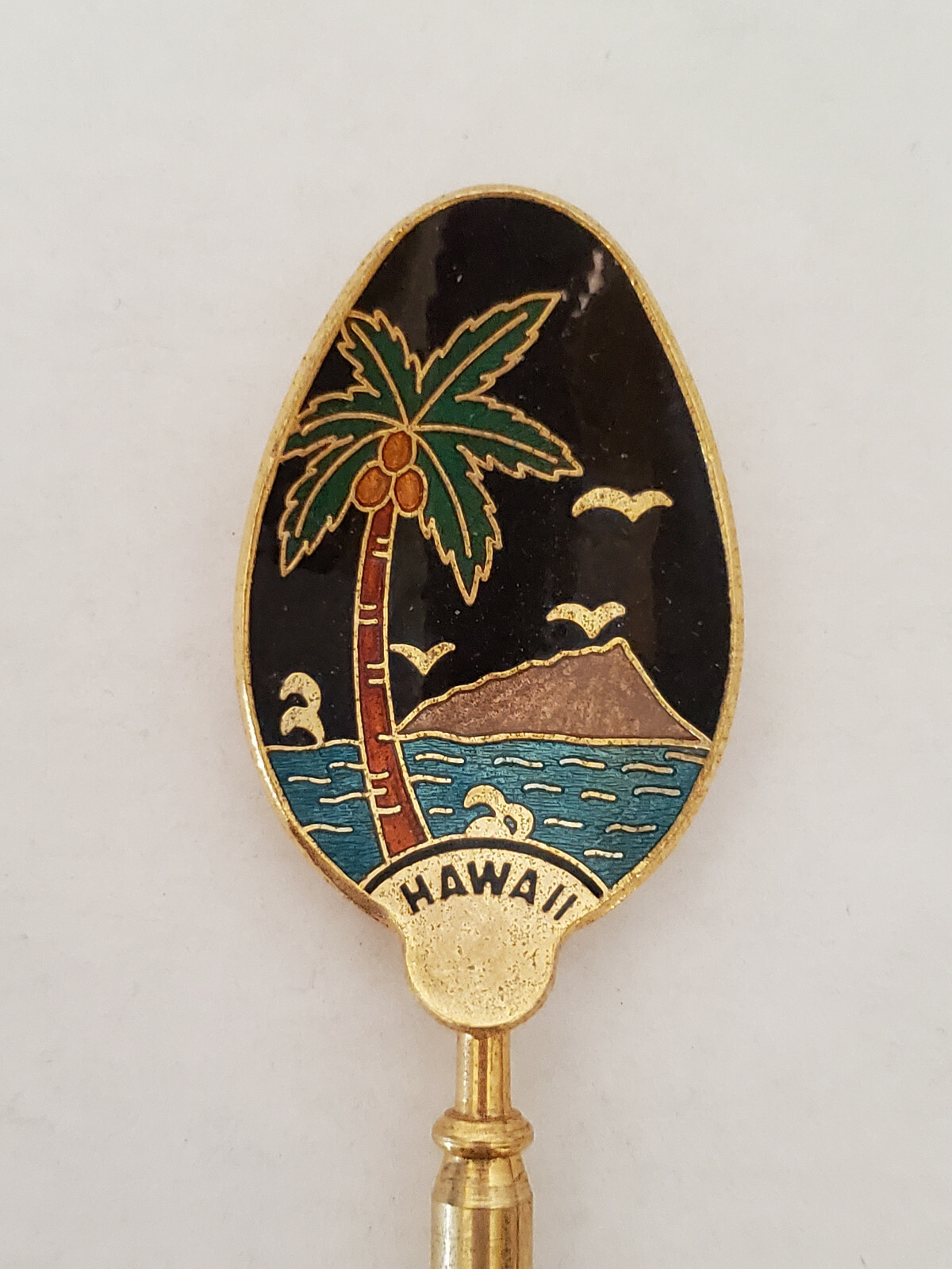 Vintage Gold Tone Cloisonne Enamel Hawaii Collectible Travel Souvenir Spoon