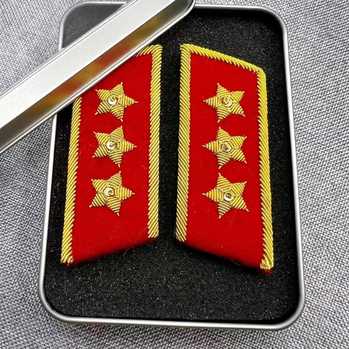 Pair Chinese Army Type 55 General Rank Badge Three Star Collar insignia