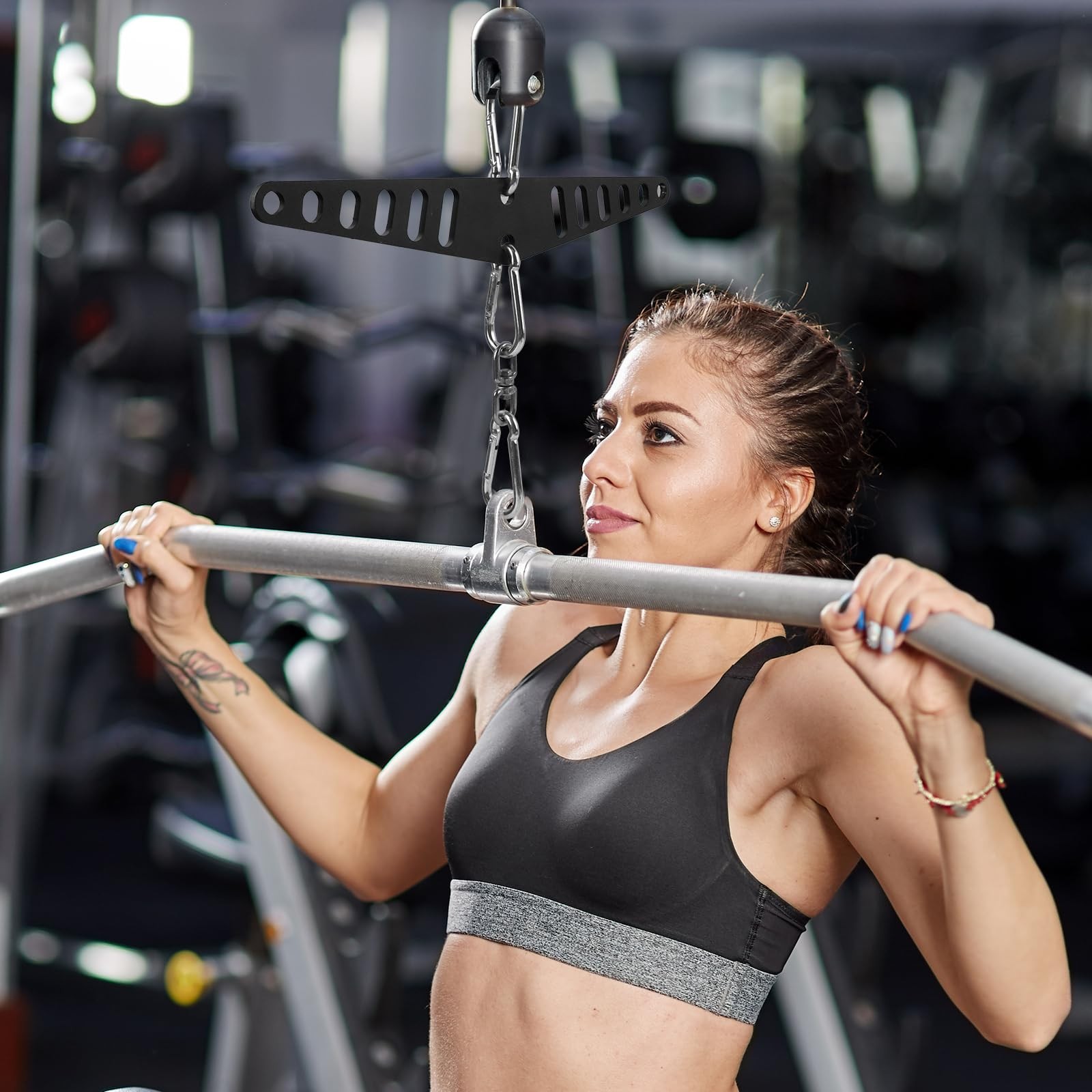 Multi-Grip LAT Pull Down Bar for Home Gym Fitness, Cable Machine Attachment, ...