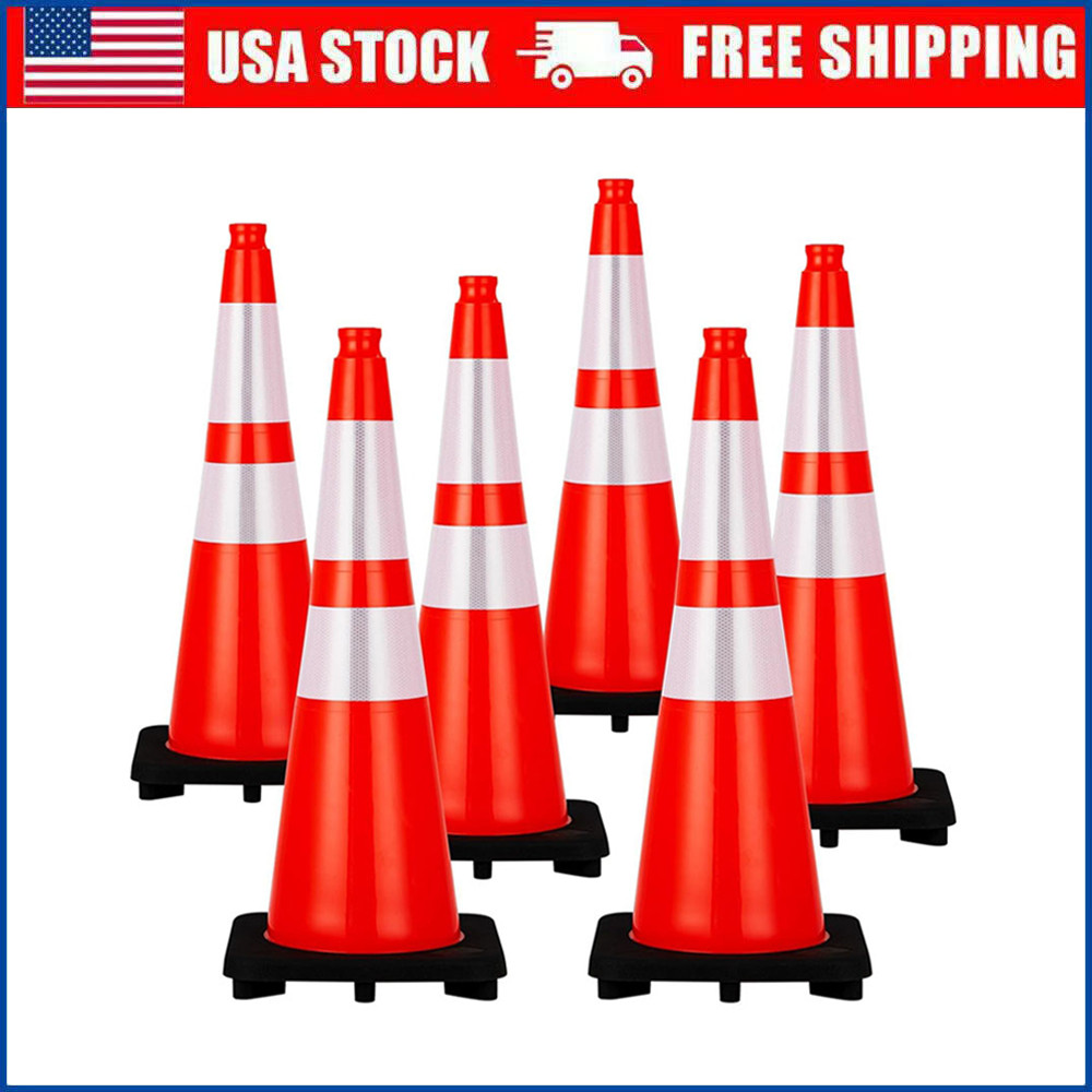6/8/10PCS 28" PVC Traffic Safety Cones Black Base Reflective Road Parking Cones