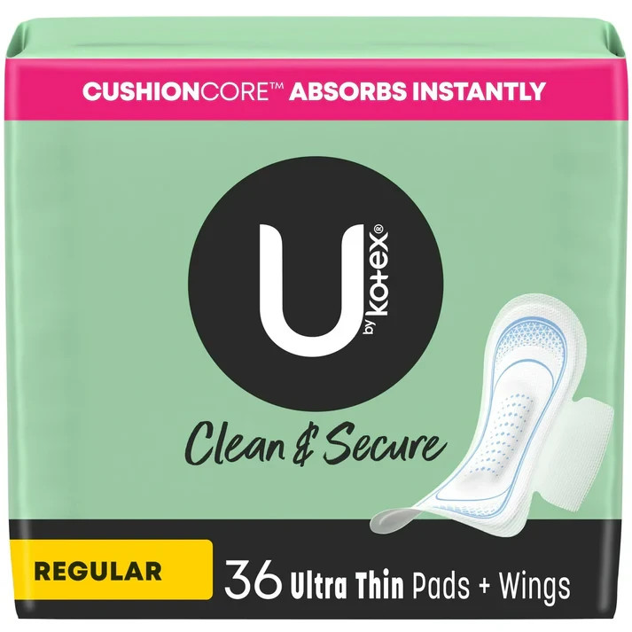 U by Kotex Clean & Secure Ultra Thin Pads with Wings Regular 36 Count