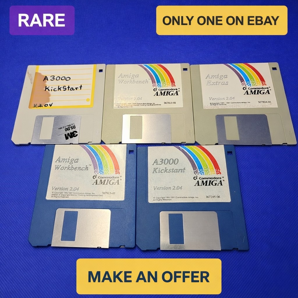 Rare Commodore Amiga A3000 Kickstart Workbench 2.04 System Disks 5 Pack