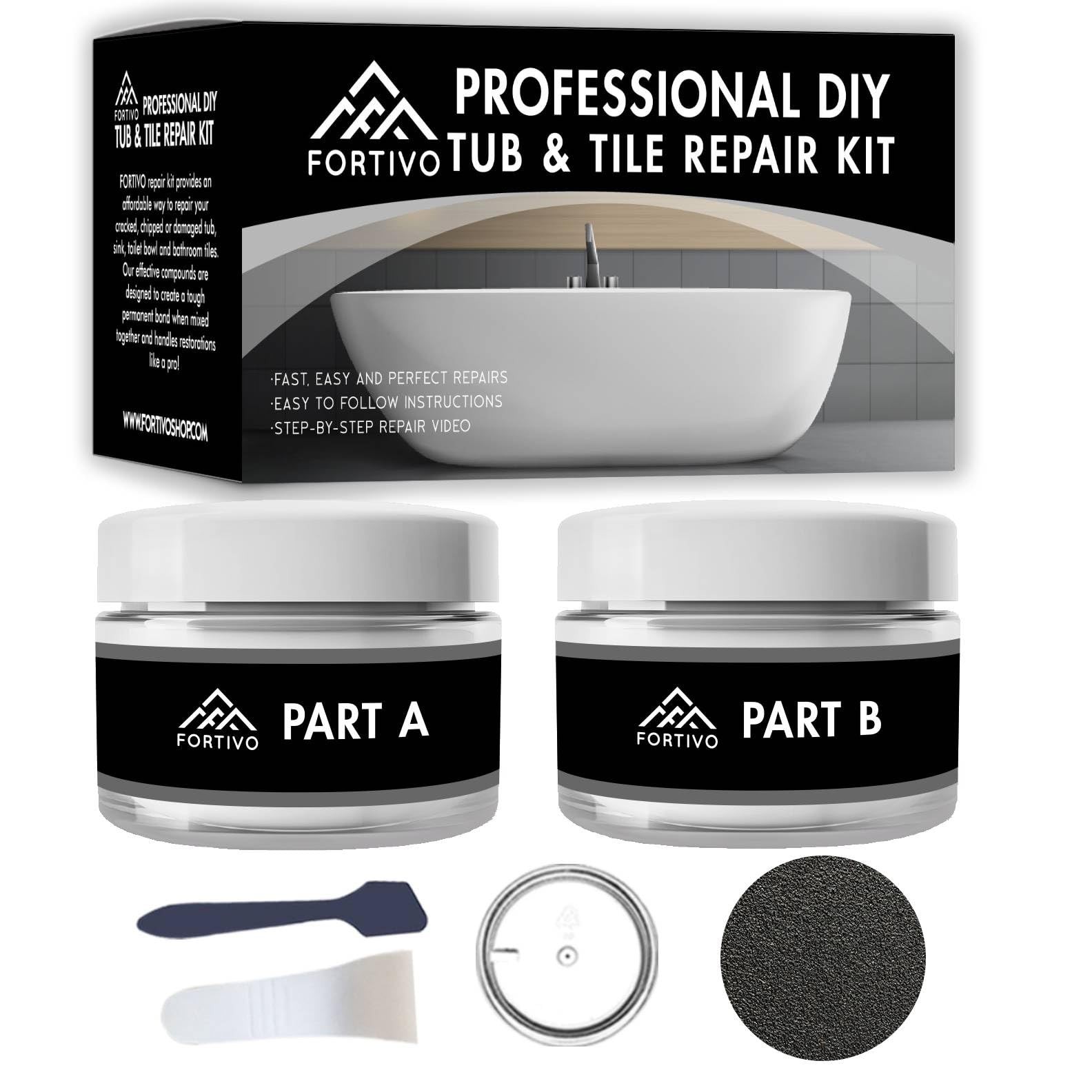 White Porcelain Repair Kit, Fiberglass Tub Repair for Sink, Shower, Counterto...