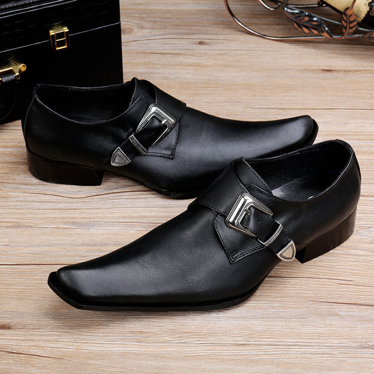 New Men's Leather Shoes Casual Shoes ,Buckle Strap,Hairstylist Shoes,Black