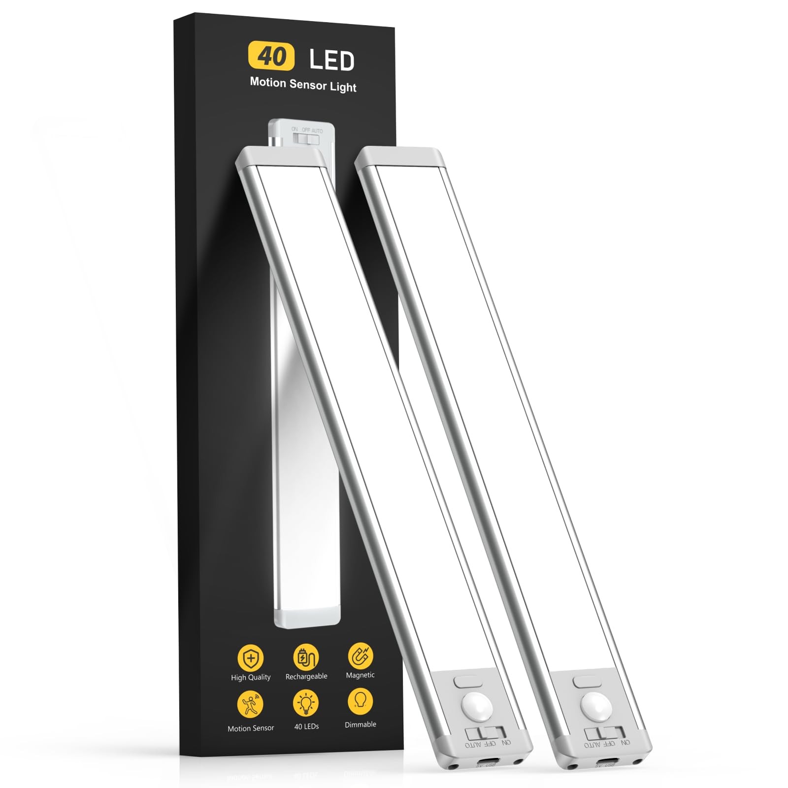 MCGOR 10IN Under Cabinet Lights 2PK Rechargeable Motion Sensor Magnetic