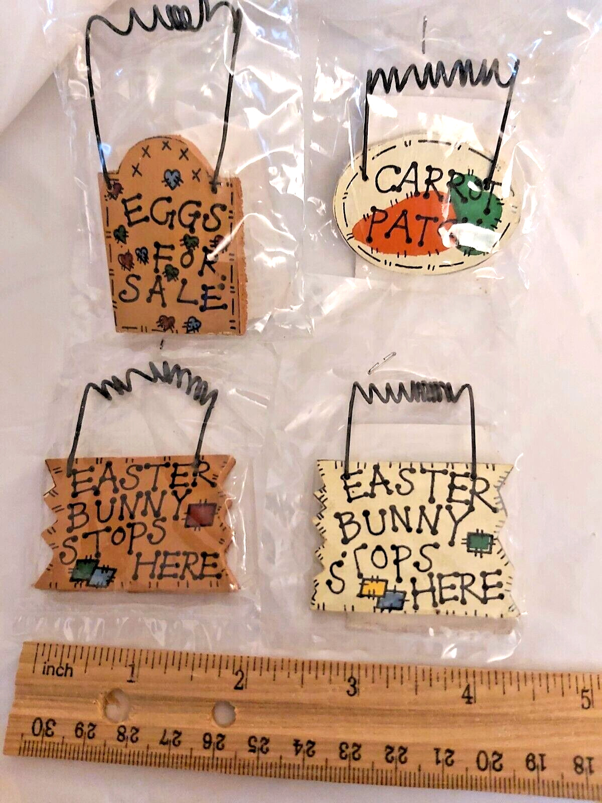 Cottontale Collection Easter Village Mini Hanging Signs Dated 1997 Set of 4