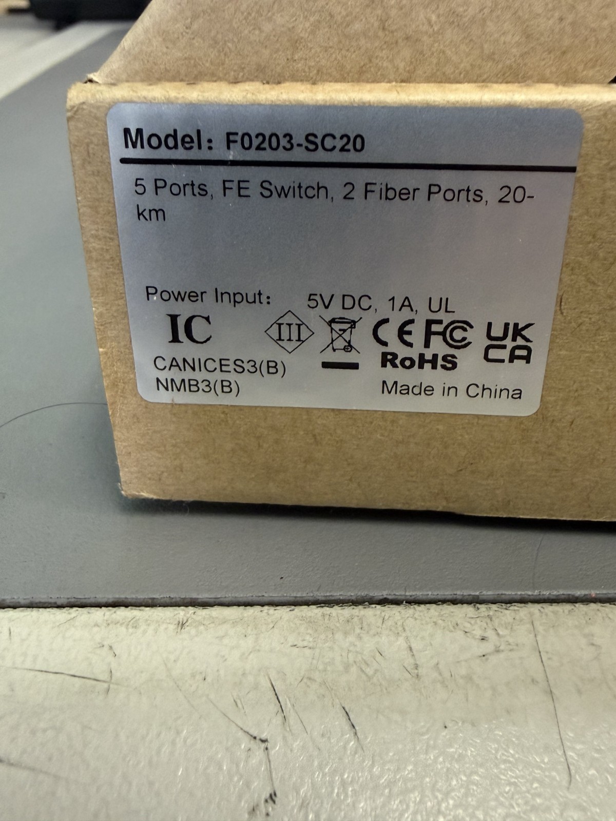 5-Port Fast Ethernet Desktop Fiber Switch, 2 Ports Dual SC Fiber, 20 km
