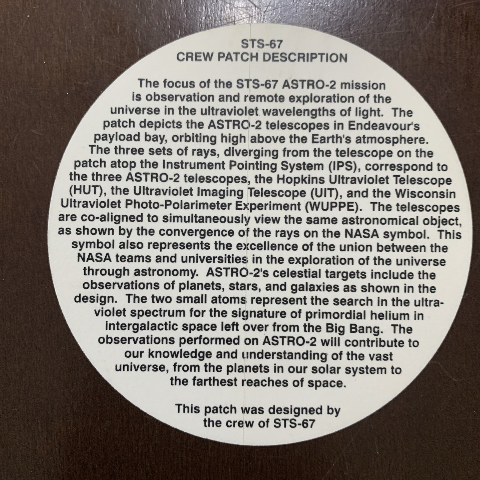 Vintage New STS-67 Crew Patch Vinyl Sticker