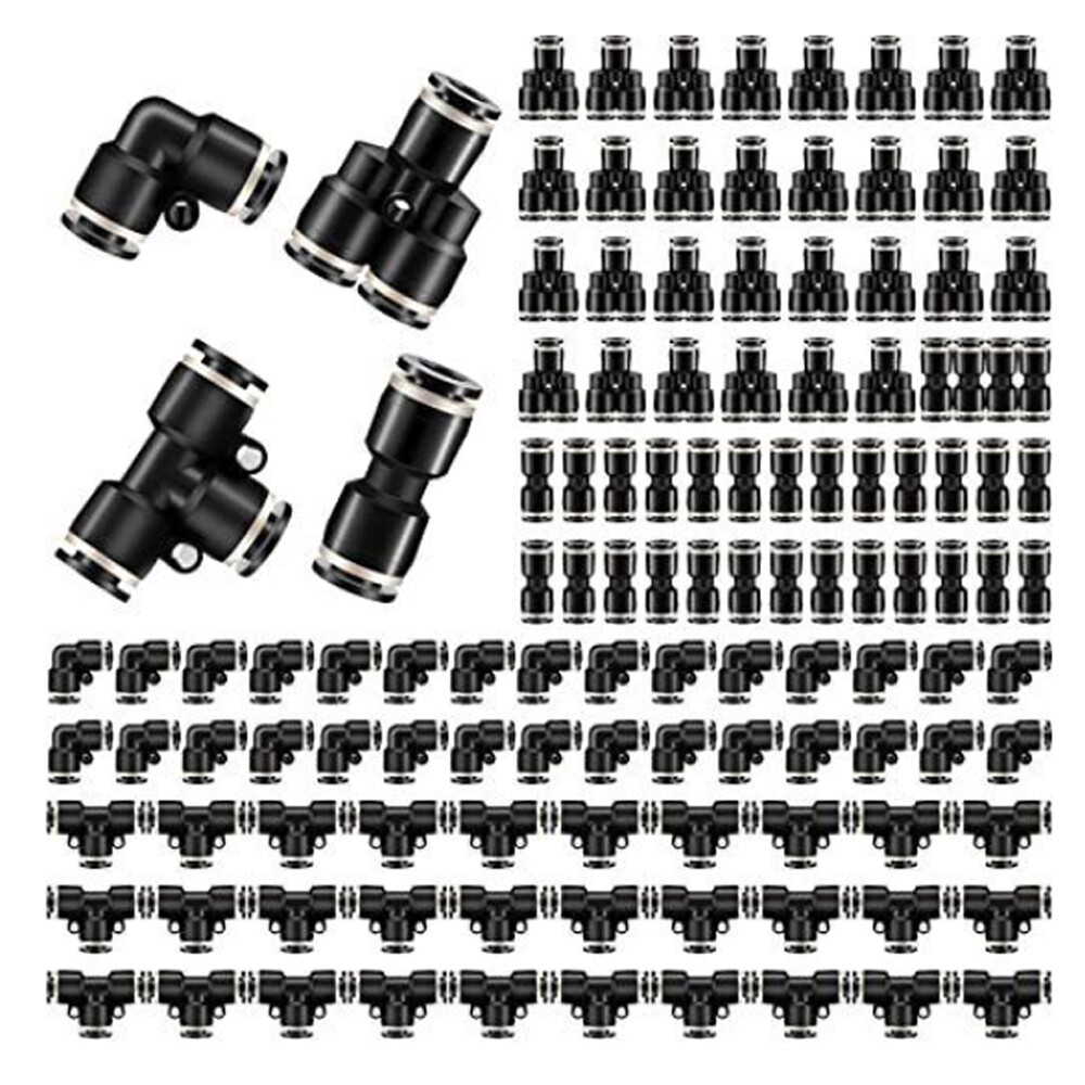 Push to Connect Fittings Air Line Pneumatic 1/4 Inch Od, 60 Pieces Quick Release