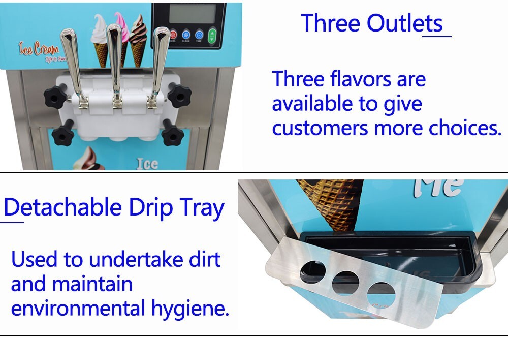 3 Flavors Soft Ice Cream Machine 20-30L/h Output Capacity LCD Display Controller