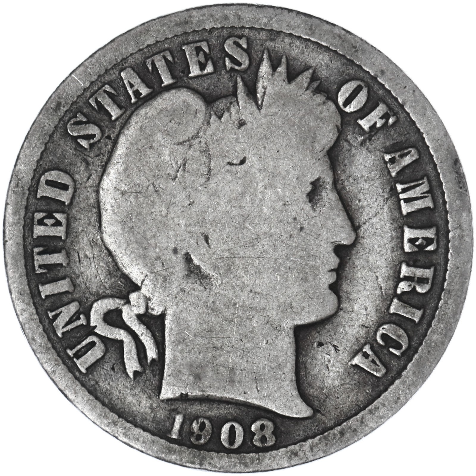 1908 (P) Barber Dime 90% Silver Good GD