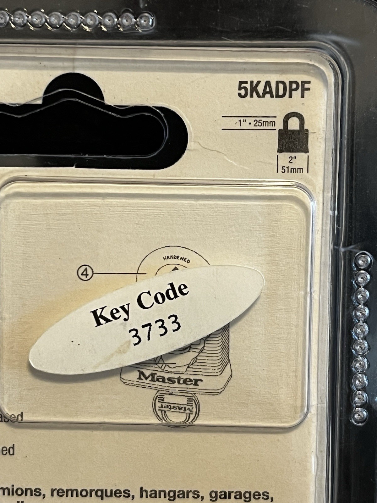 Master Lock Padlock Keyed 5KADPF Contractor Grade 1" Shackle 2" Wide 3733 Code