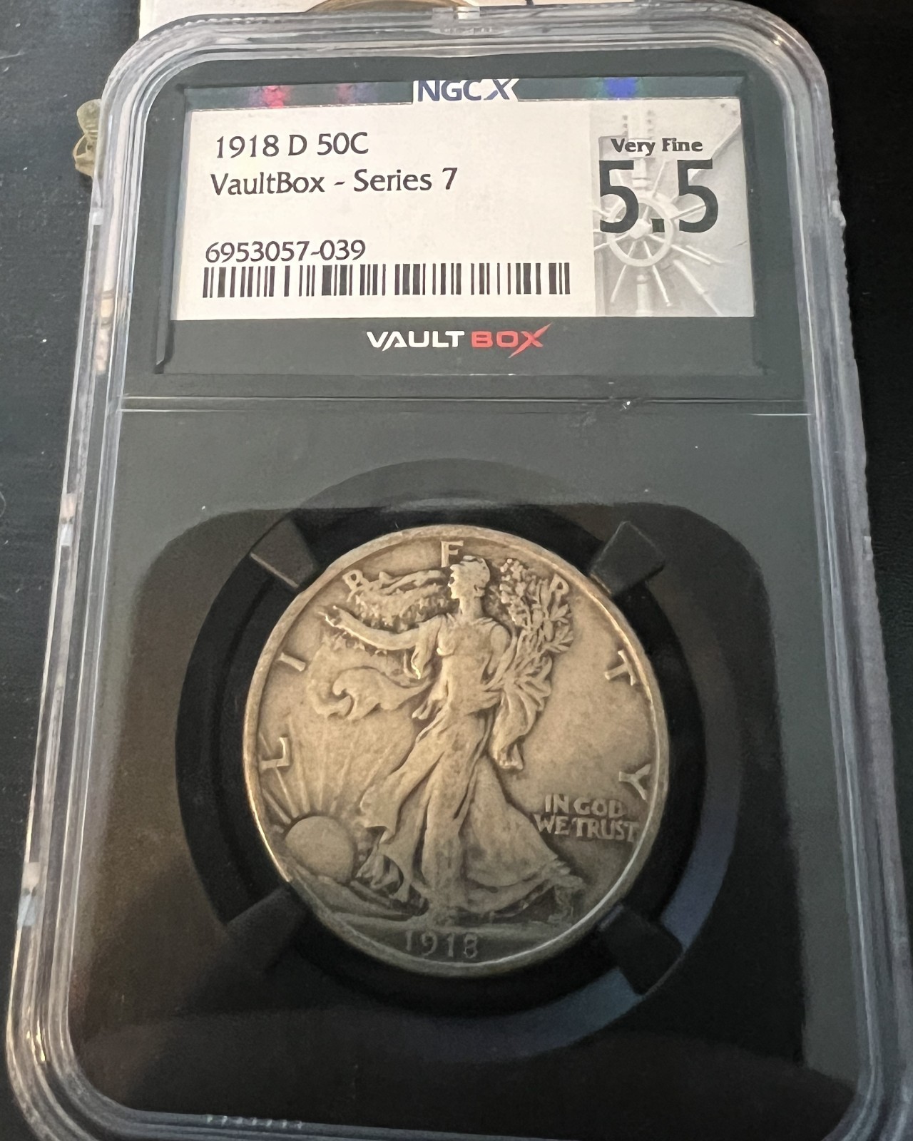 1918-D WALKING LIBERTY SILVER HALF DOLLAR NGCX 5.5 #H521