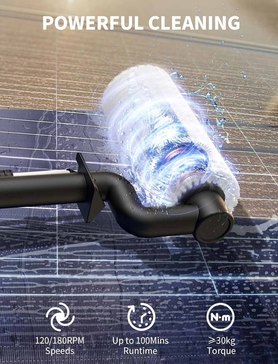 Solar Panel Cleaning Brush And Pole, 20Ft Electric Cleaning Roller Brush