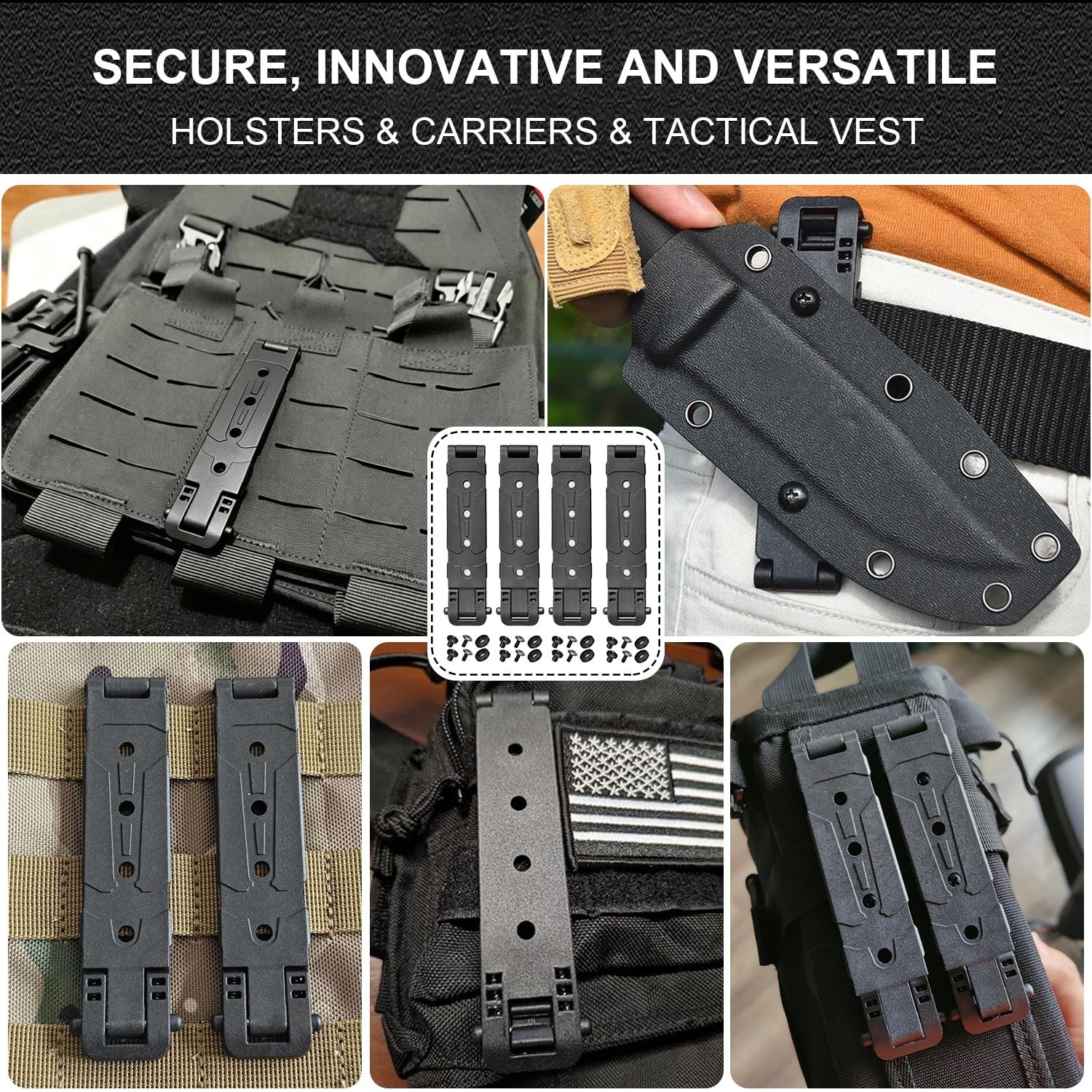 4 Pack Molle Clips, Molle Attachment Clips with Mounting Hardware for Vests, ...