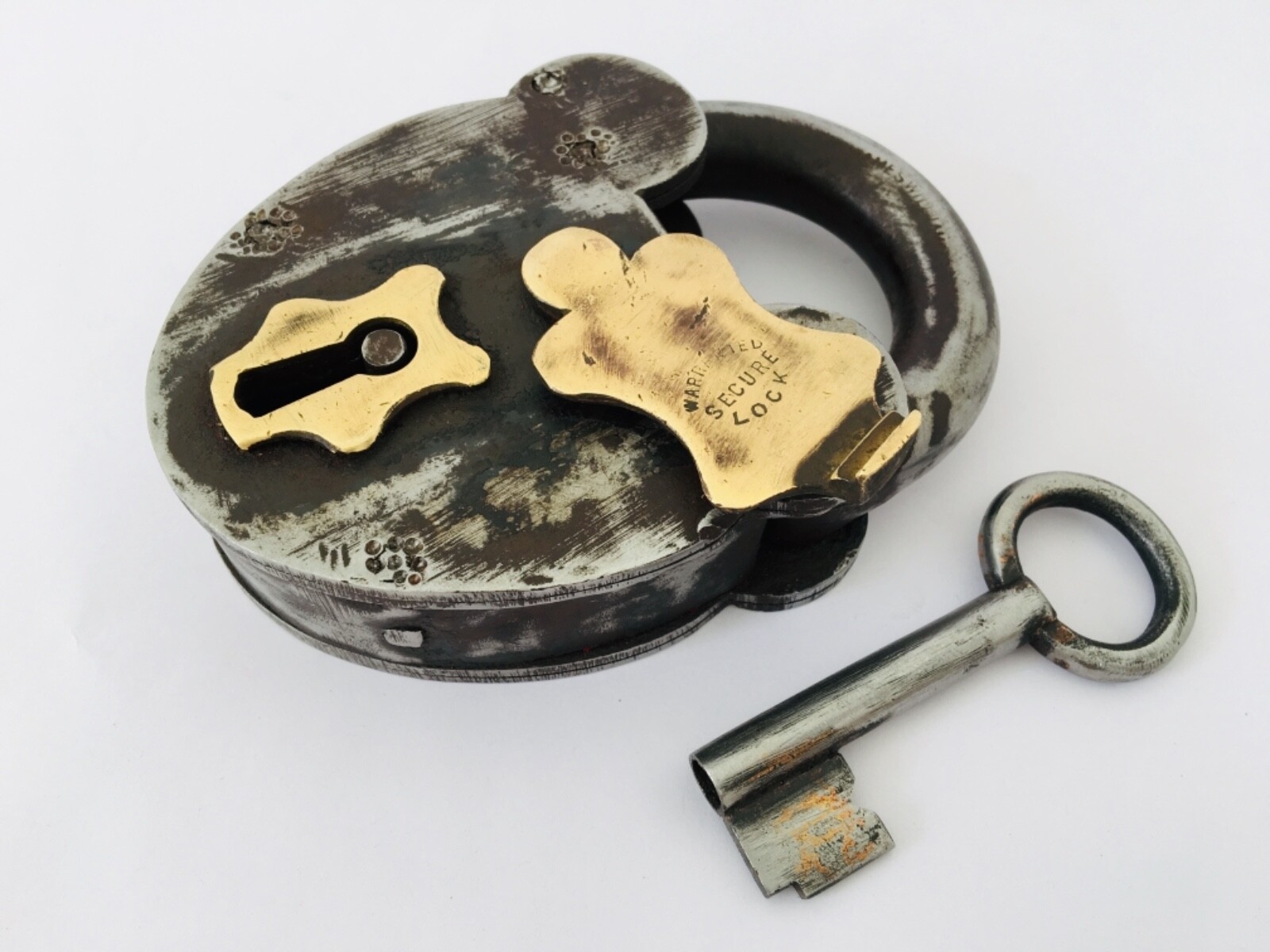 Lock Old Vintage Iron Brass Lock Solid Heavy Big Size collectible Unique Shape